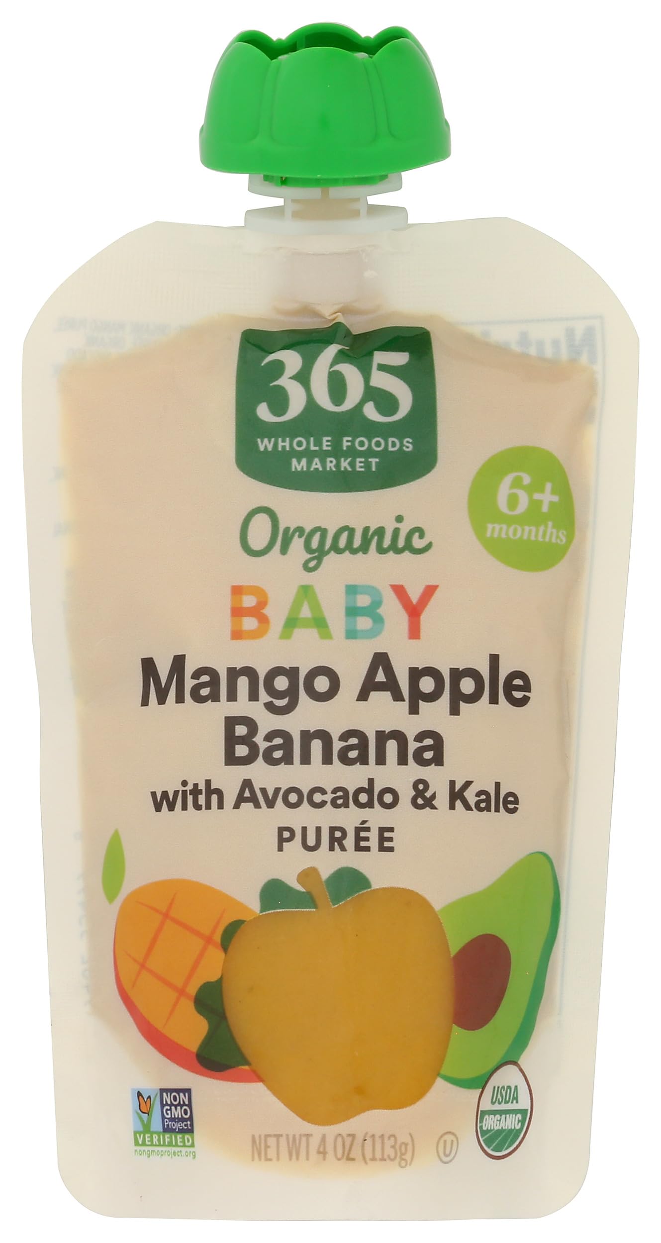 365 by Whole Foods Market Organic Mango Apple Banana Avo Kale Baby Food Sgl, 4 OZ