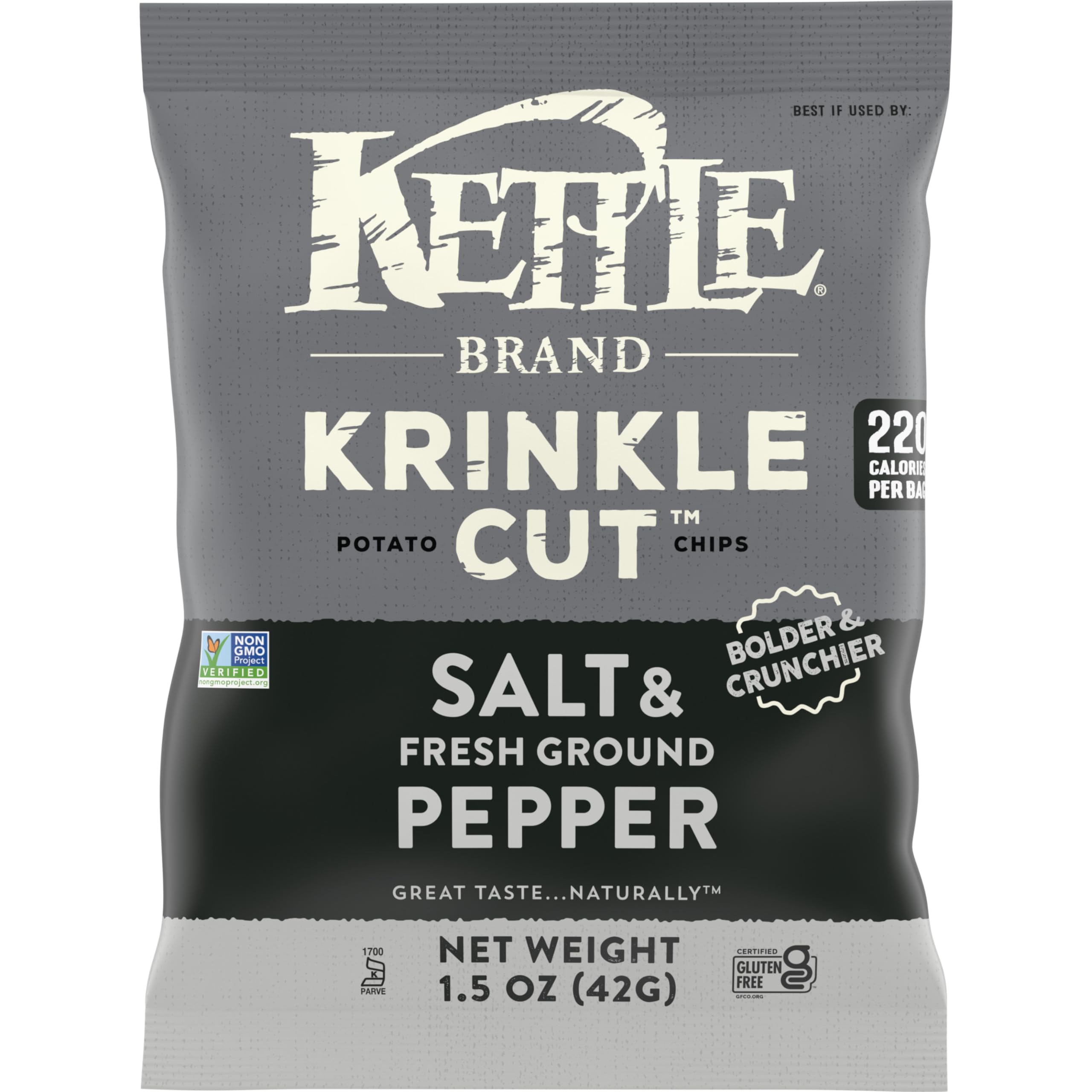 Kettle Brand Krinkle Cut Salt and Pepper Potato Chips Snack Bag, 1.5 Oz