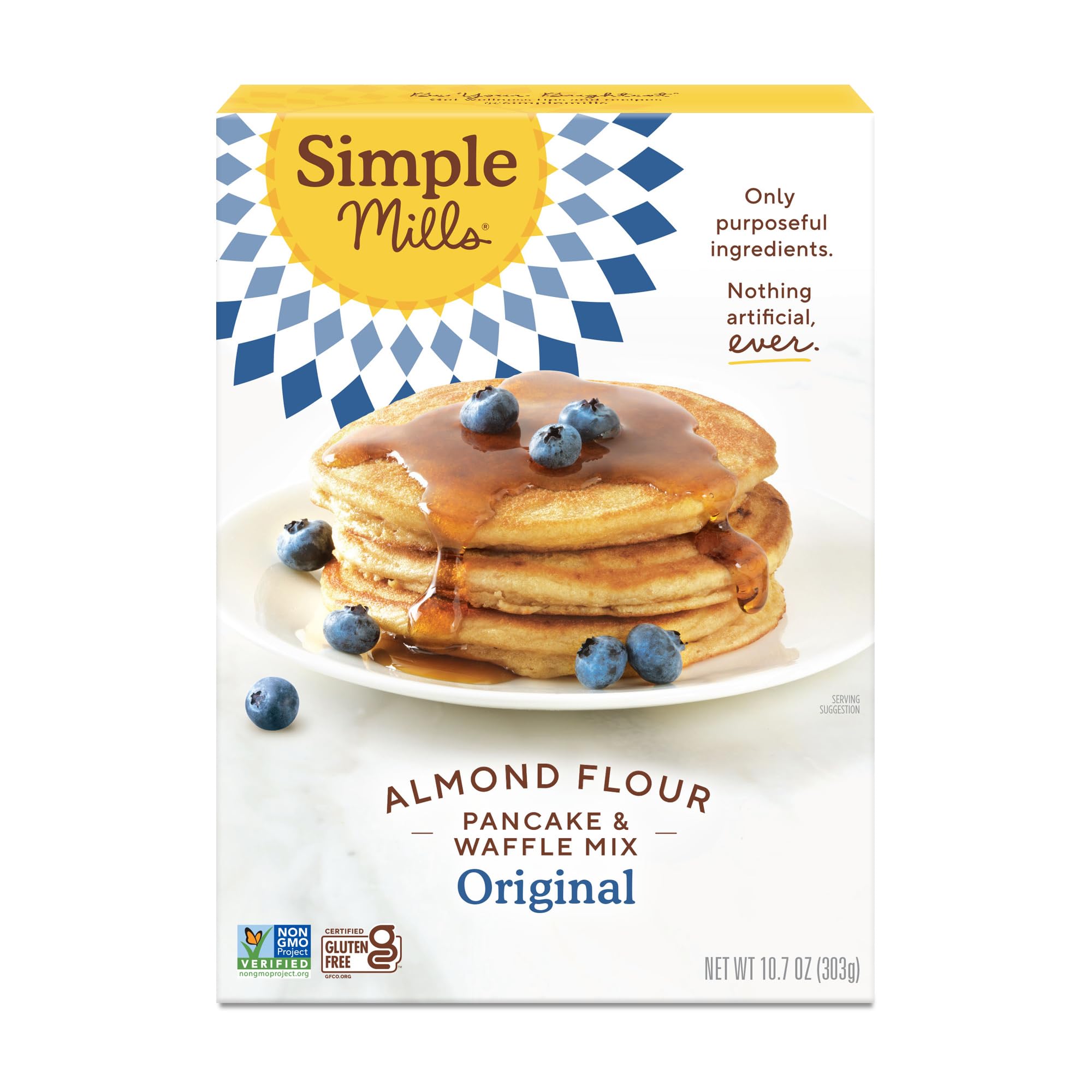 Simple Mills Almond Flour Pancake and Waffle Mix, Original, 1pk, 10.7oz | Makes 20 4-Inch Pancakes or Waffles, Certified Gluten Free, Paleo-Friendly, Plant Based, Grain Free, Non-GMO Project Verified