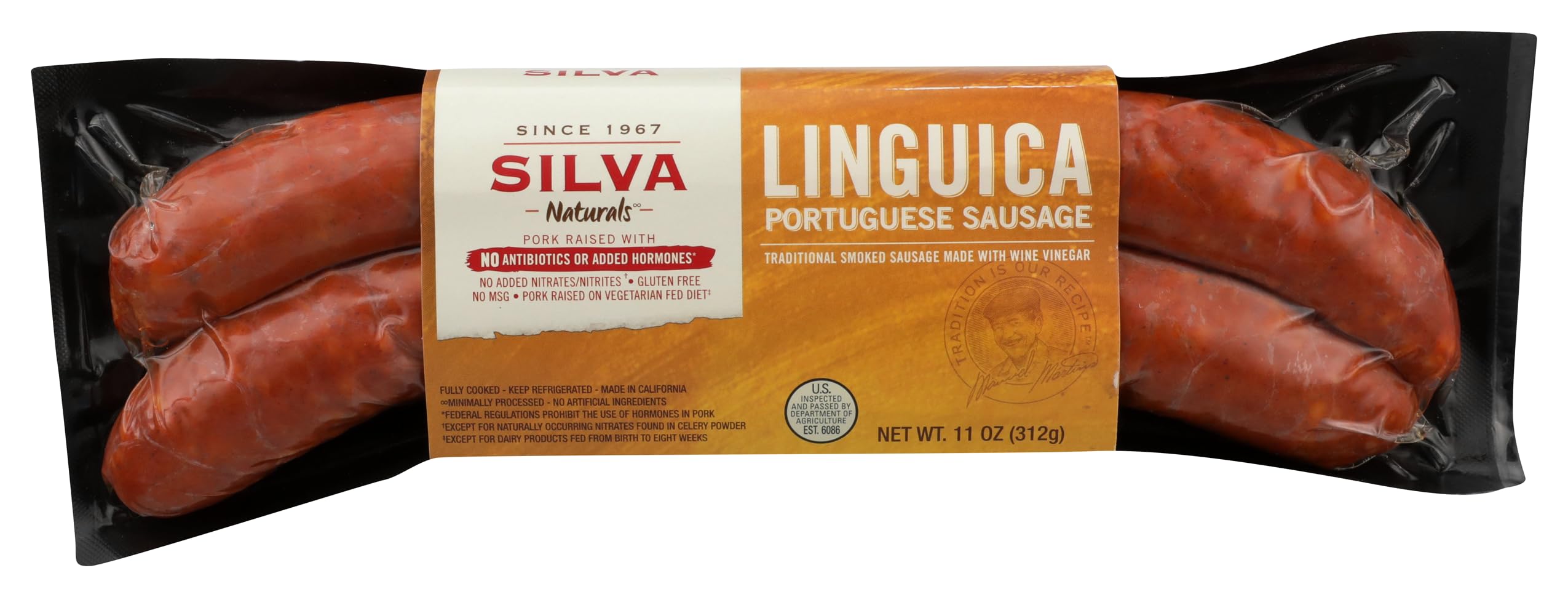 Silva Sausage Linguica Portuguese Pork Sausage, 11 OZ
