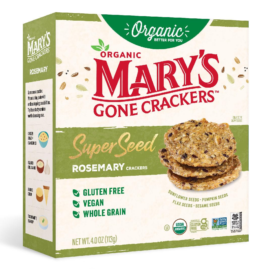 Mary's Gone Crackers Super Seed Crackers, Rosemary, 4 Ounce (Pack of 1), Organic Plant Based Protein, Gluten Free