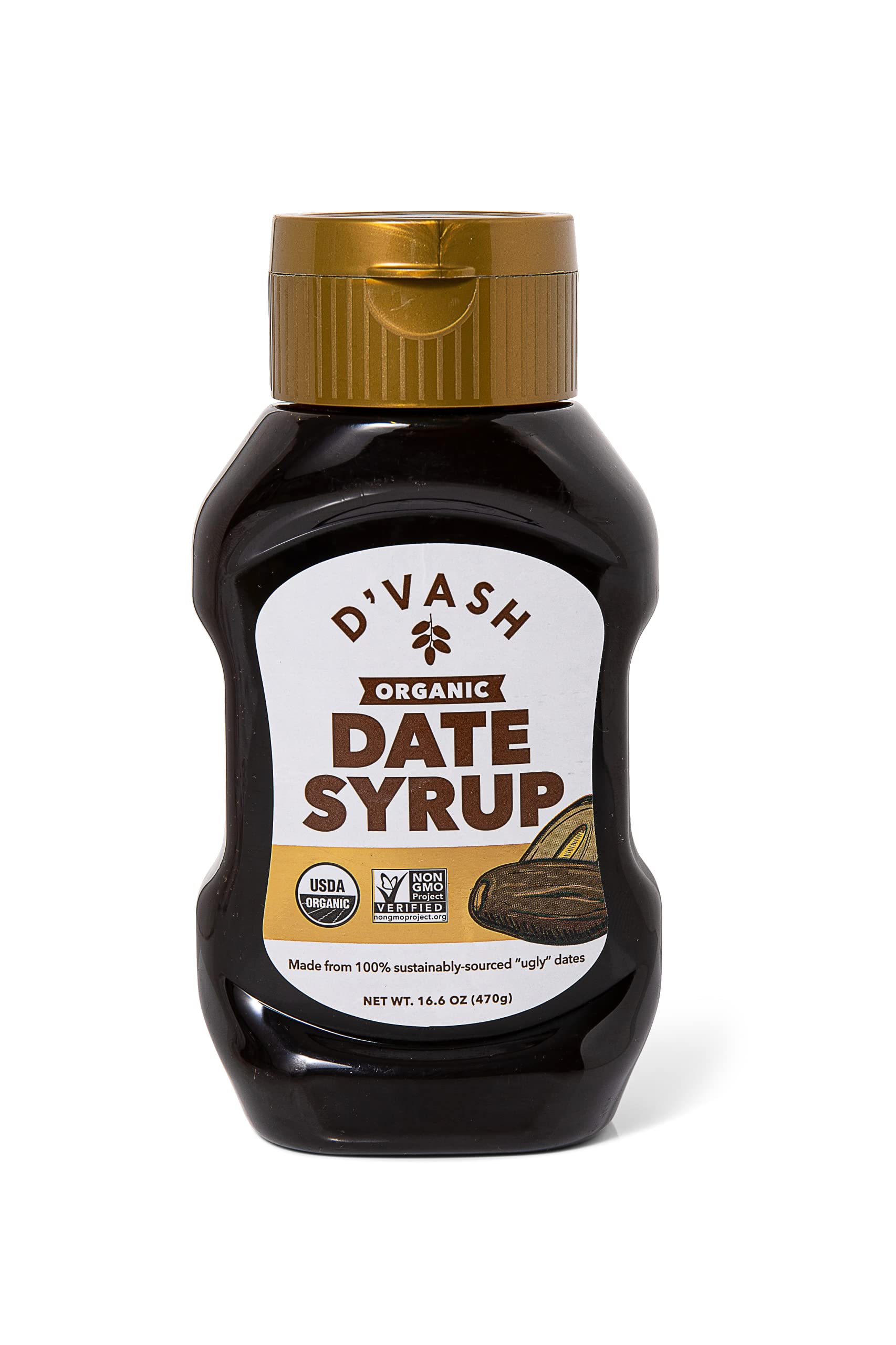 D'Vash Organic Date Syrup (16.6 oz Squeeze Bottle) – 100% Dates, 1-Ingredient Sweetener – Pure Silan Honey & Maple Syrup Substitute – No Added Sugar, Vegan, Paleo, Gluten-Free – For Coffee, Pancakes & Baking