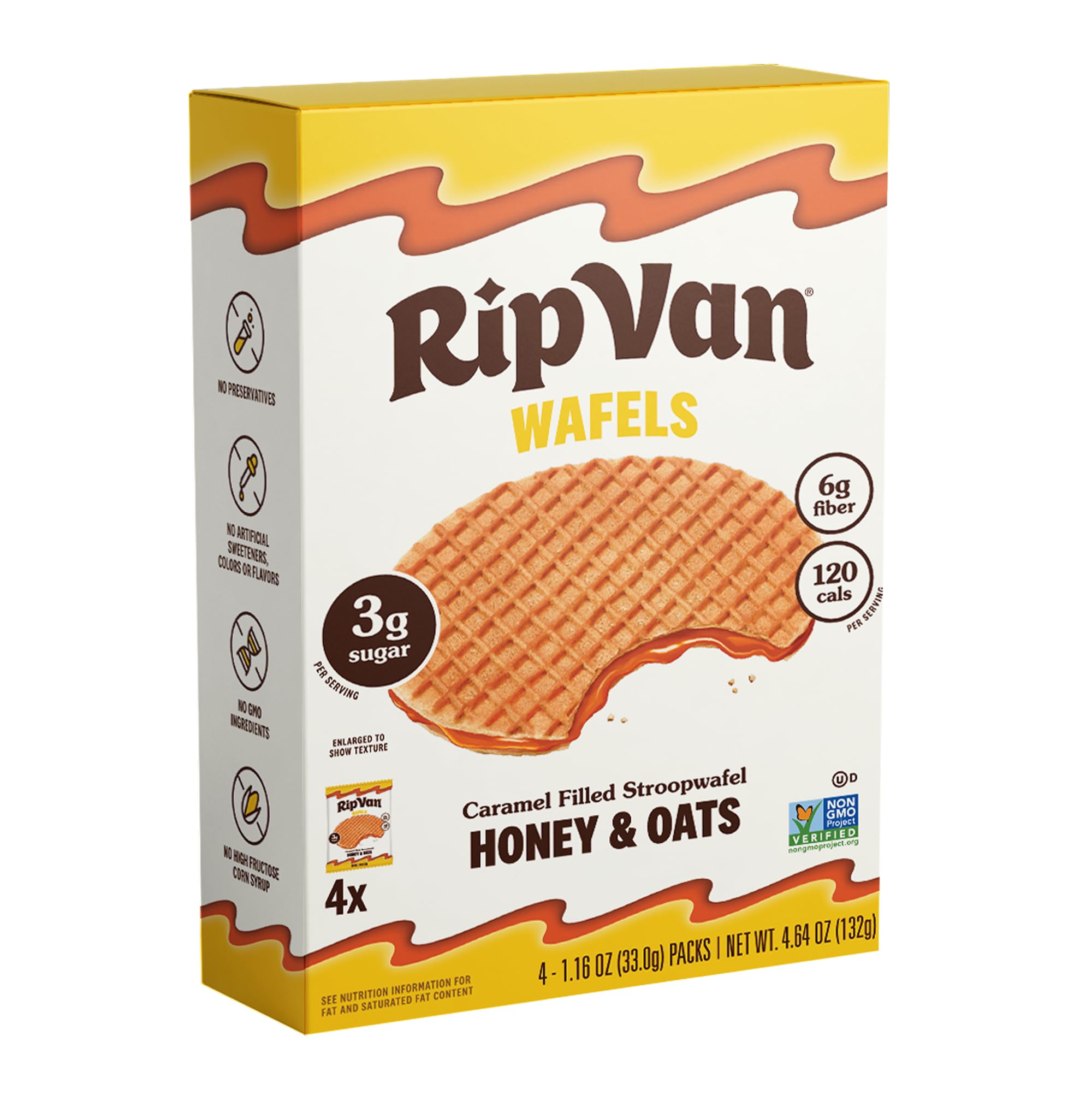 RIP VAN WAFELS Honey & Oats Wafel Cookies, 4.64 OZ