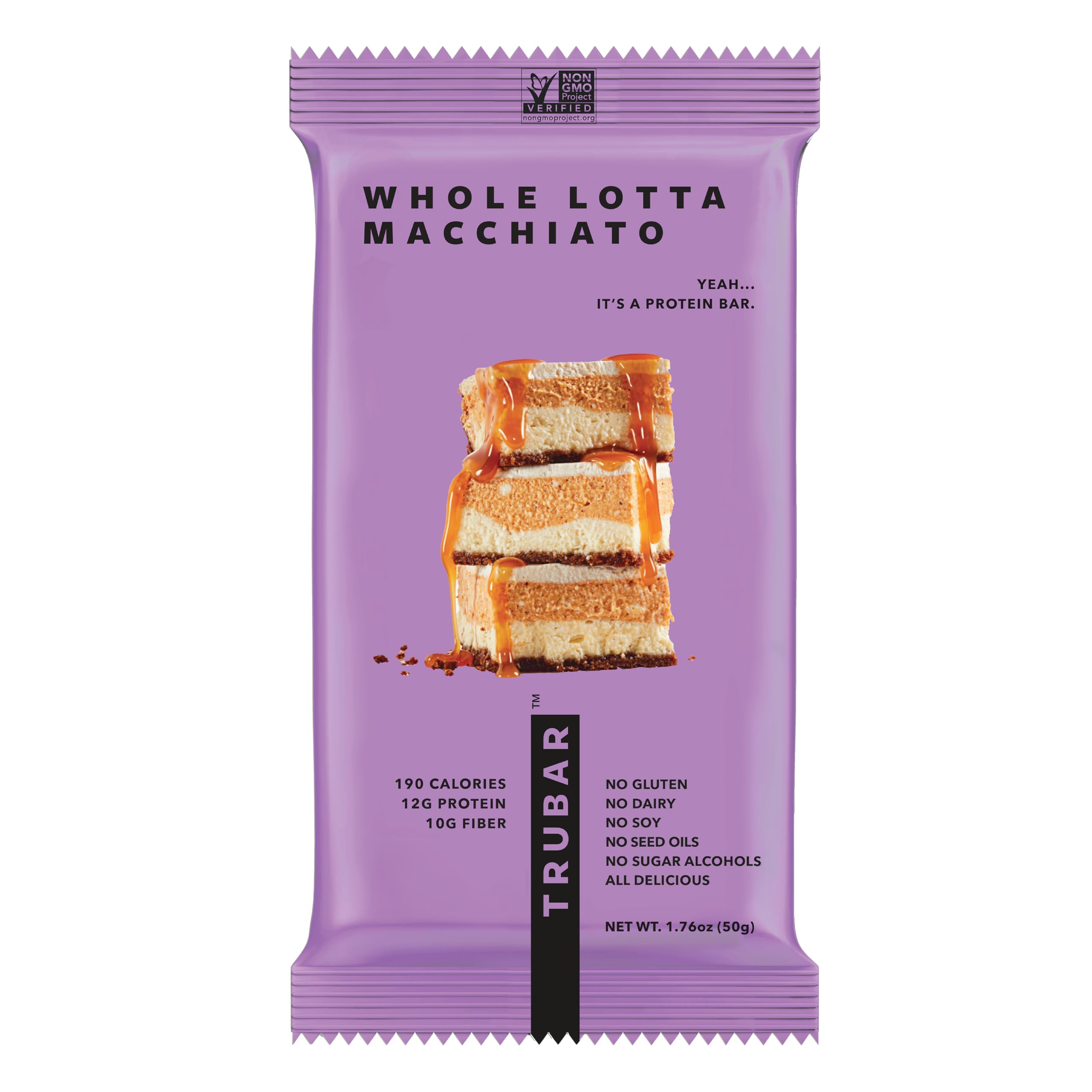 TRUBAR Vegan Protein Bar, Whole Lotta Macchiato, Gluten Free, Plant Based Protein, Dairy Free, Non GMO, Soy Free, No Sugar Alcohols, 12G Protein, 12G Fiber, 23G Carb, On the Go Snack Bars, 1 CT