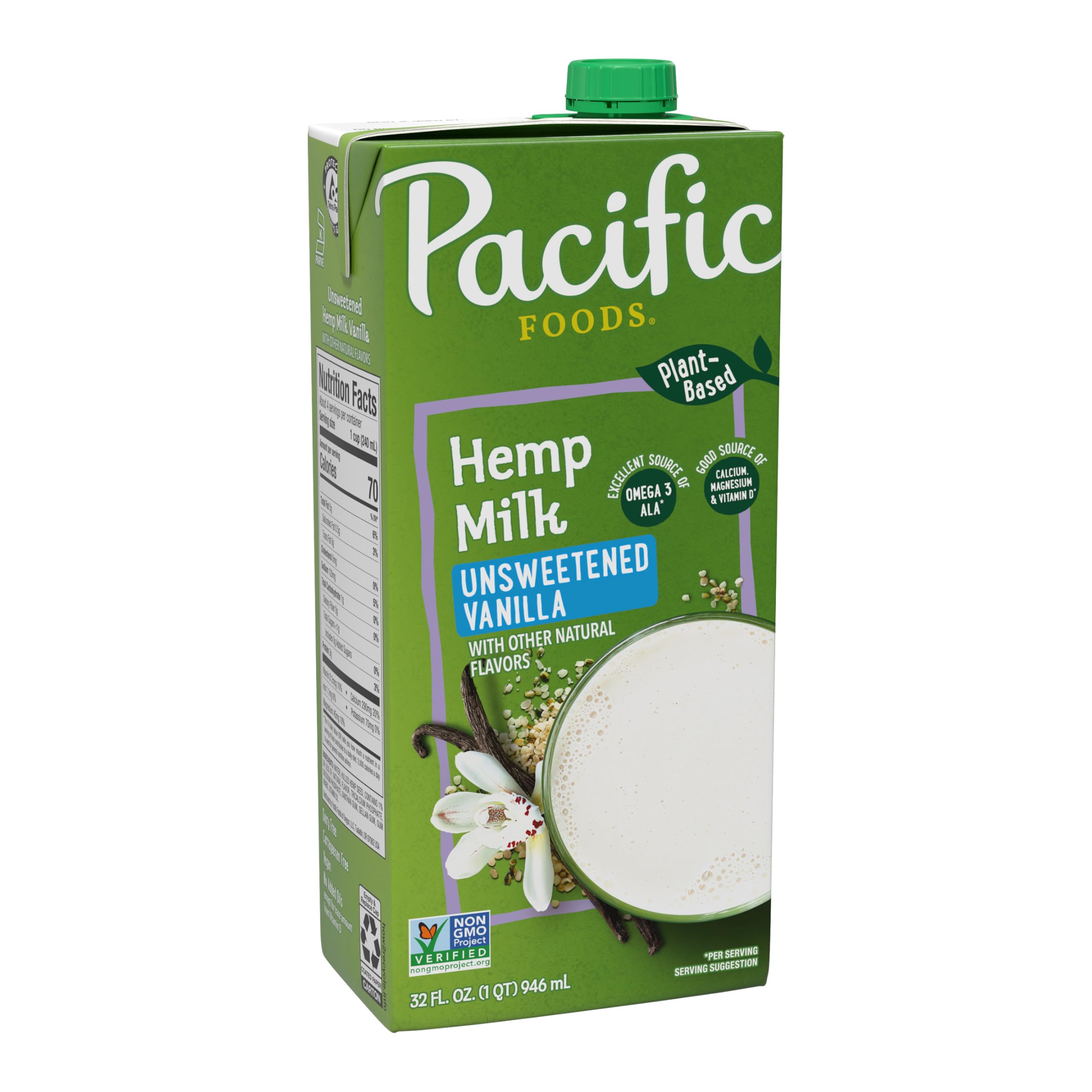 Pacific Foods Unsweetened Vanilla Hemp Milk, 32 FZ