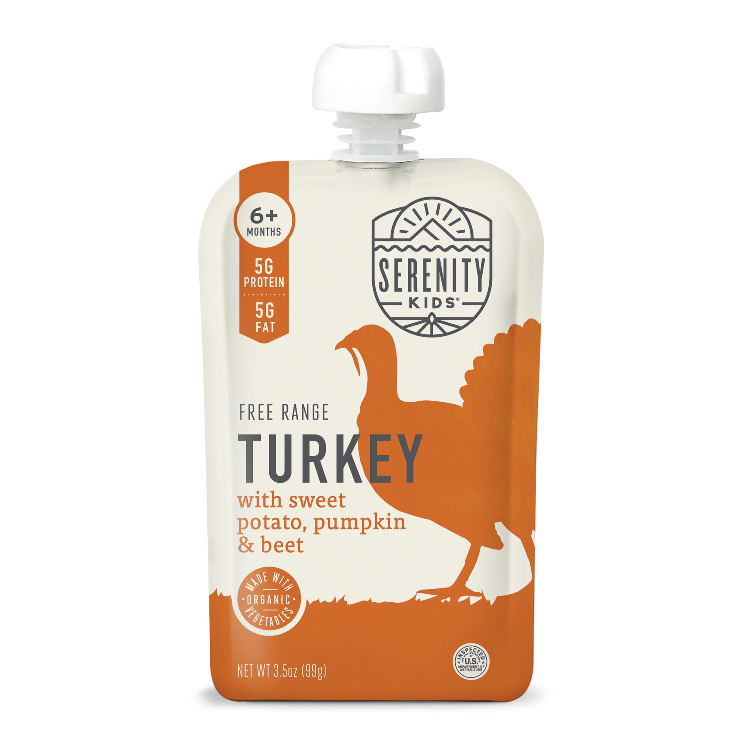 Serenity Kids Organic Baby Food Pouch, Turkey Puree, No Added Sugar, 3.5 Oz | 6+ Months Baby Pouches, Protein-Rich Meat & Veggie First Baby Food Pouches, Toddler Snacks, Toddler Food, Pumpkin Puree