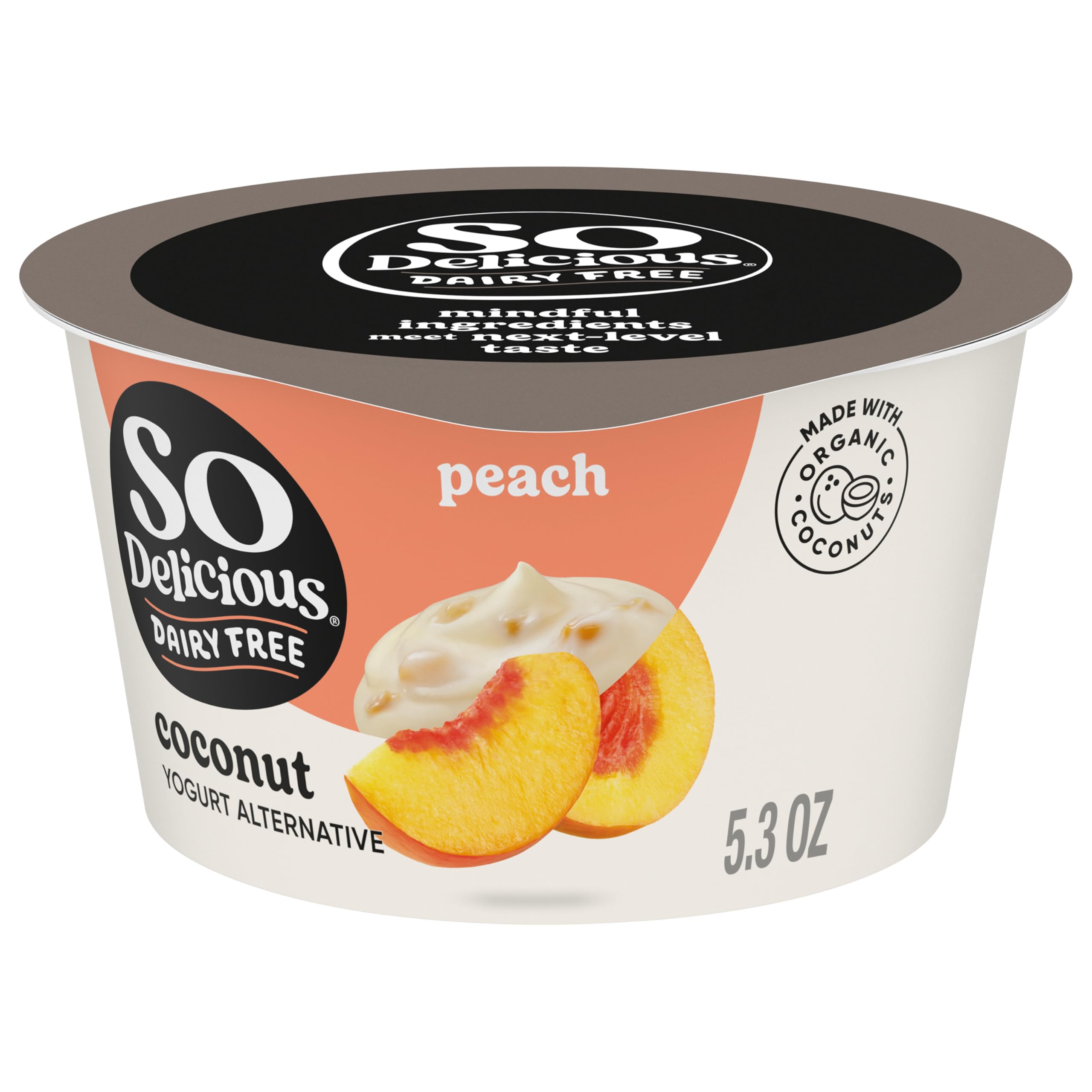 So Delicious, Peach Coconut Milk Yogurt, 5.3 Ounce | Creamy, Made with Organic Coconut, Dairy, Gluten & Soy-Free, Non-GMO Project Verified, Vegan, Top with Granola or Fruit