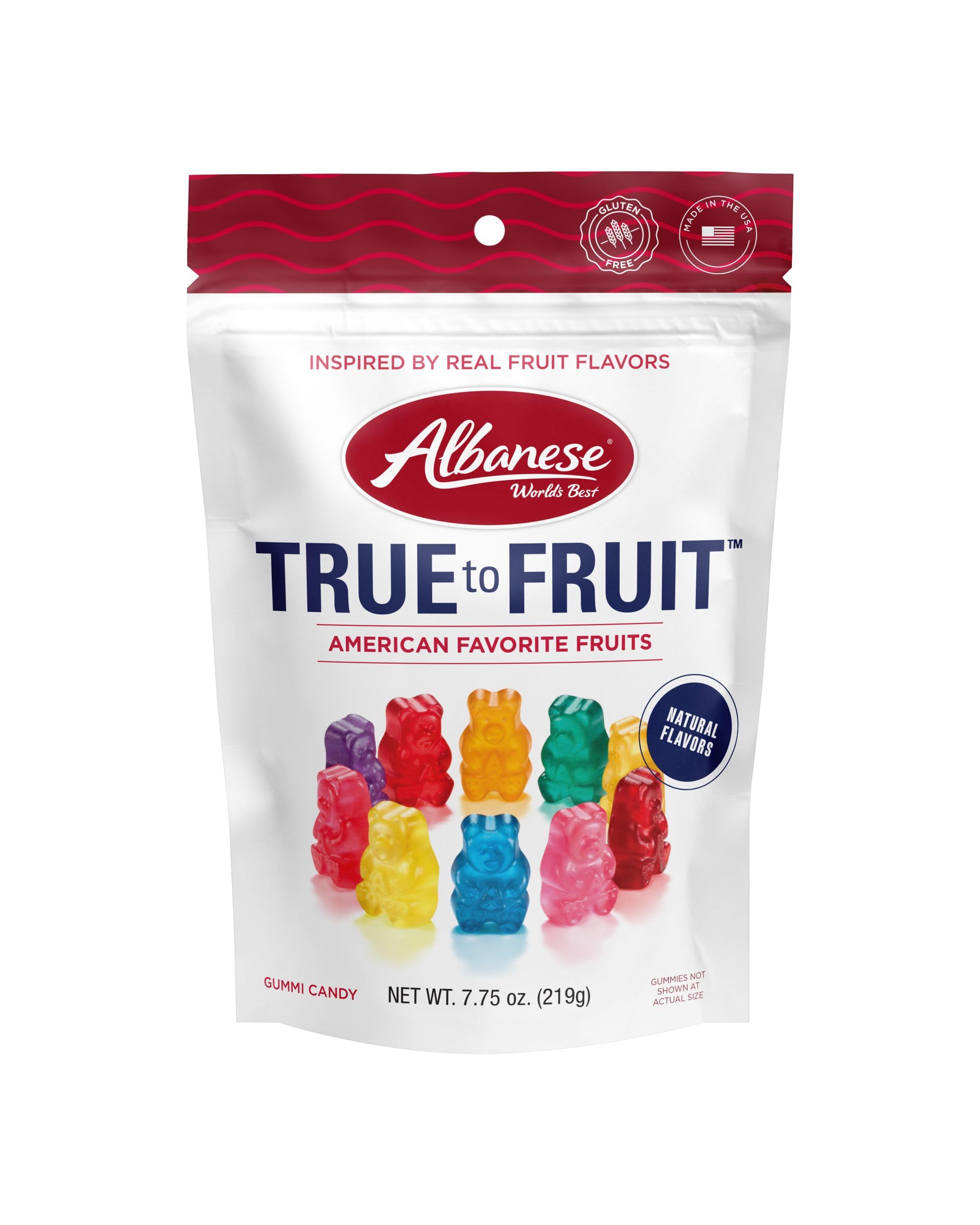 Albanese True to Fruit American Favorite Fruits Gummies | 7.75oz Candy Bag | Soft and Chewy Gummy Bears, 10 Natural Flavors and Colors | Bing Cherry & More | Tastes like Real Fruit at Peak of Ripeness