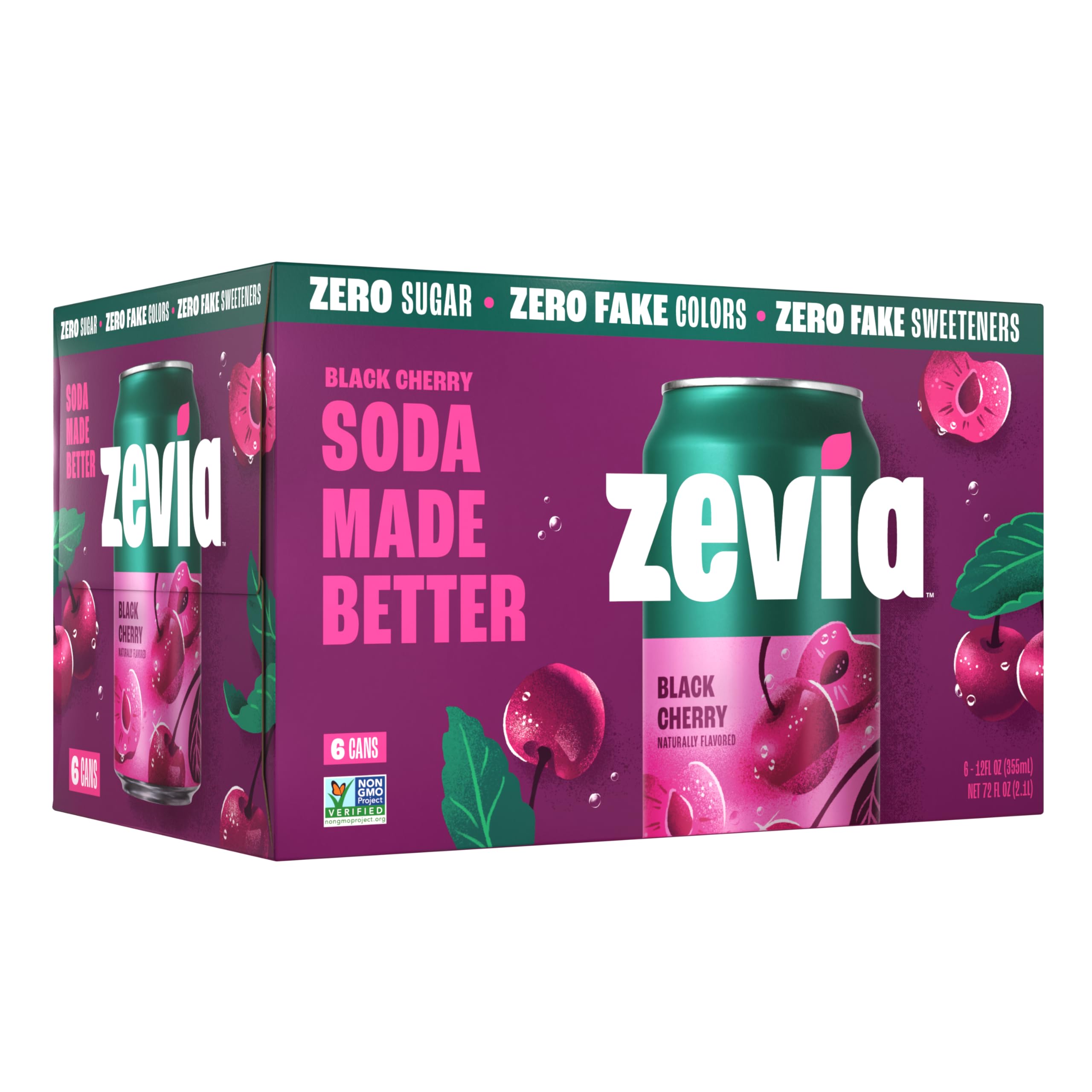 Zevia All Natural Soda, Black Cherry Zero, 12 Fl Oz (Pack of 6)