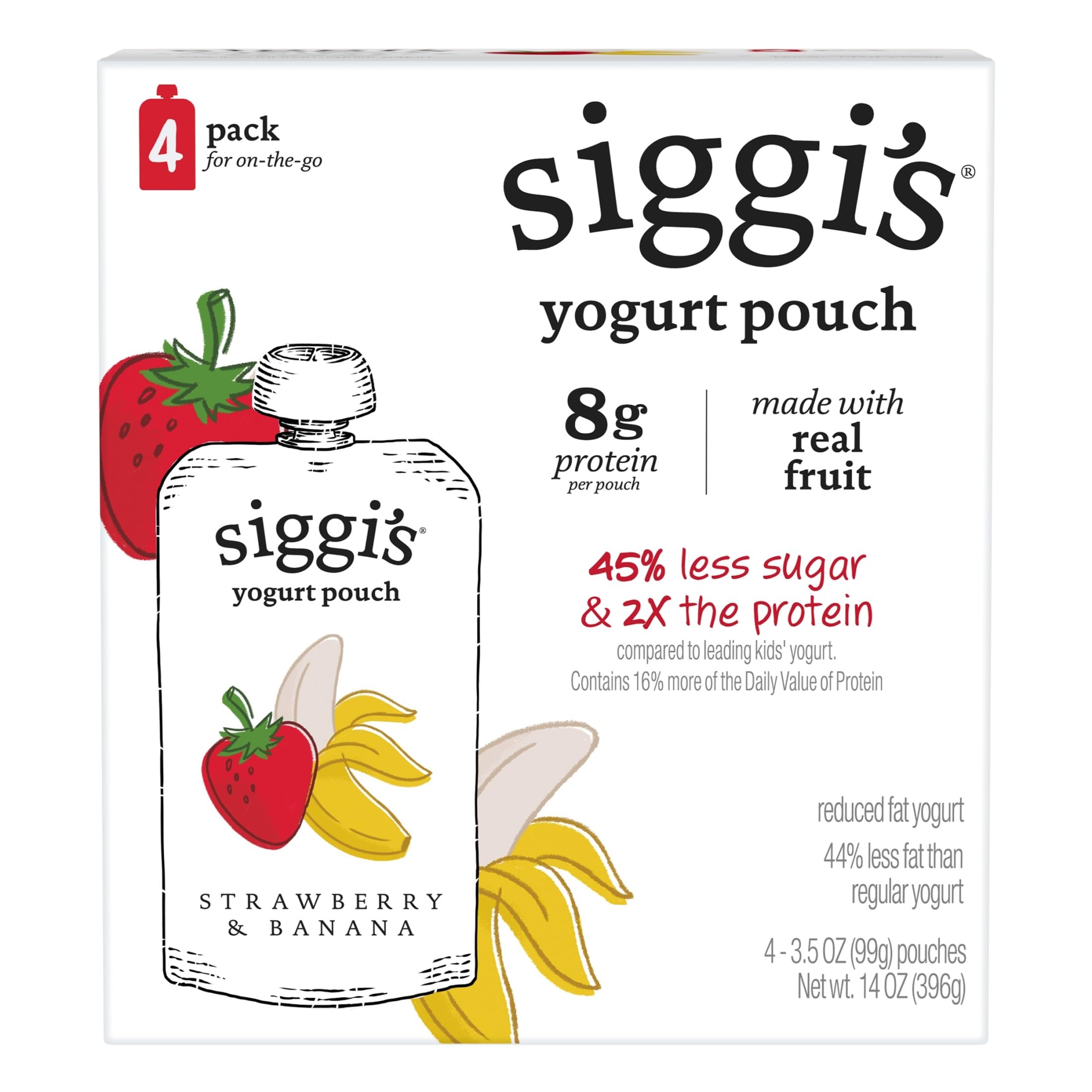 siggi’s Strawberry Banana Reduced Fat Yogurt Pouches, 3.5 oz, 4 ct