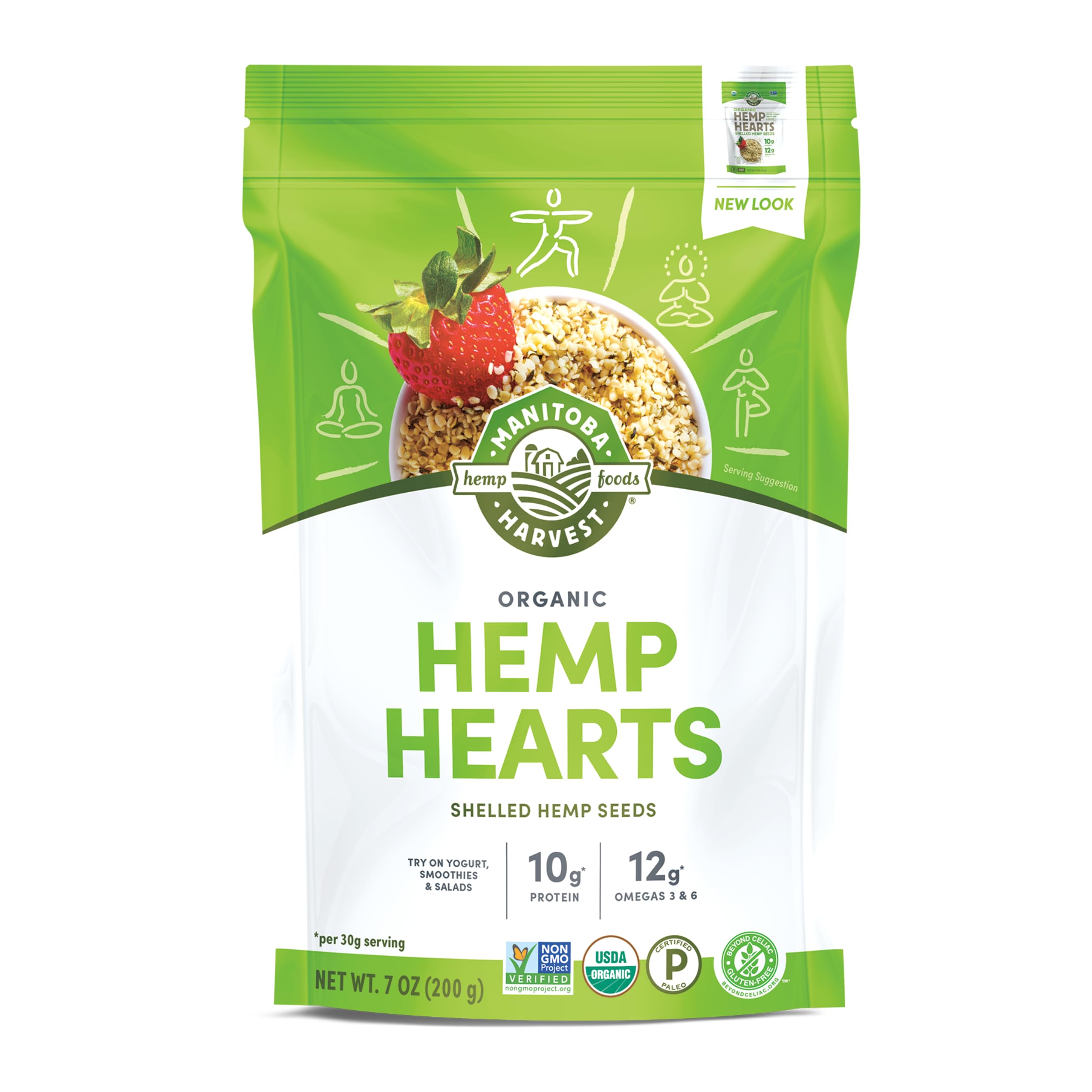 Manitoba Harvest Organic Hemp Hearts, Shelled Hemp Seeds, 7 oz | 3 g Plant-Based Protein, 4.5 g Omegas 3 and 6 per 15g Serving, Non-GMO, Organic, Vegan