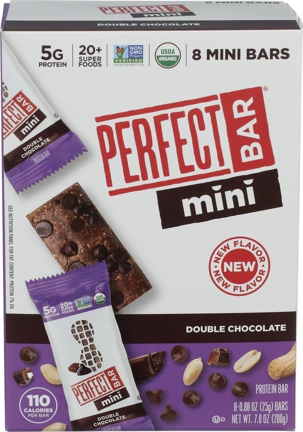 Perfect Bar Organic Mini Double Chocolate Bar 8 Count, 0.88 OZ