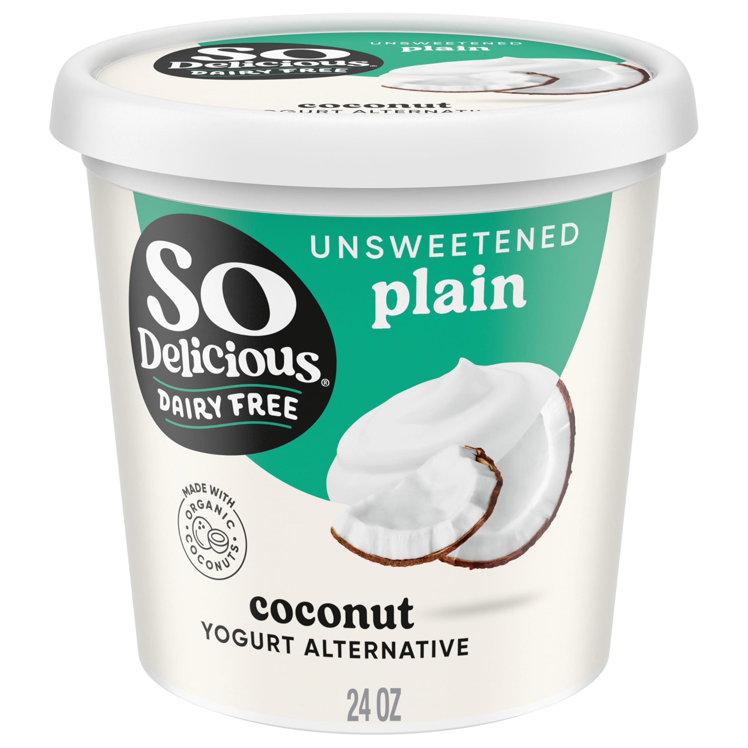 So Delicious Coconut Milk Yogurt Alternative, Unsweetened Plain, 24 oz | Creamy, Made with Organic Coconut, Dairy, Gluten & Soy-Free, Non-GMO Project Verified, Vegan, Top with Granola or Fruit