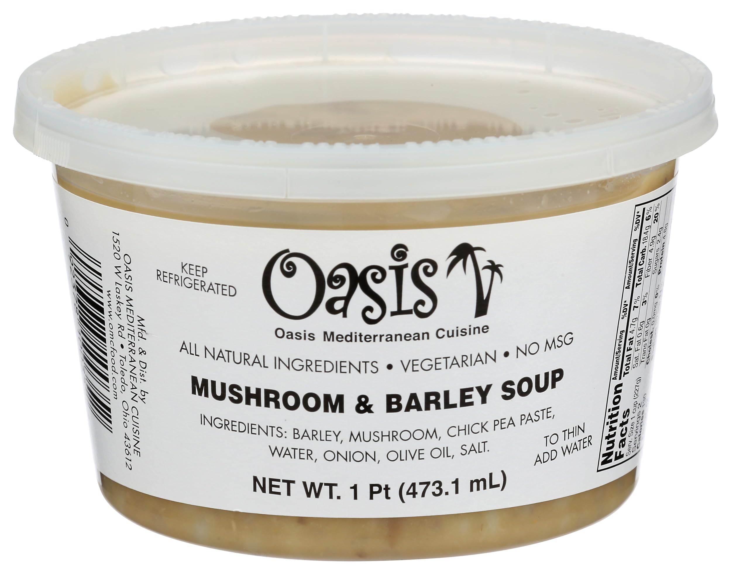 Oasis Foods Mushroom Barley Soup, 16 Oz