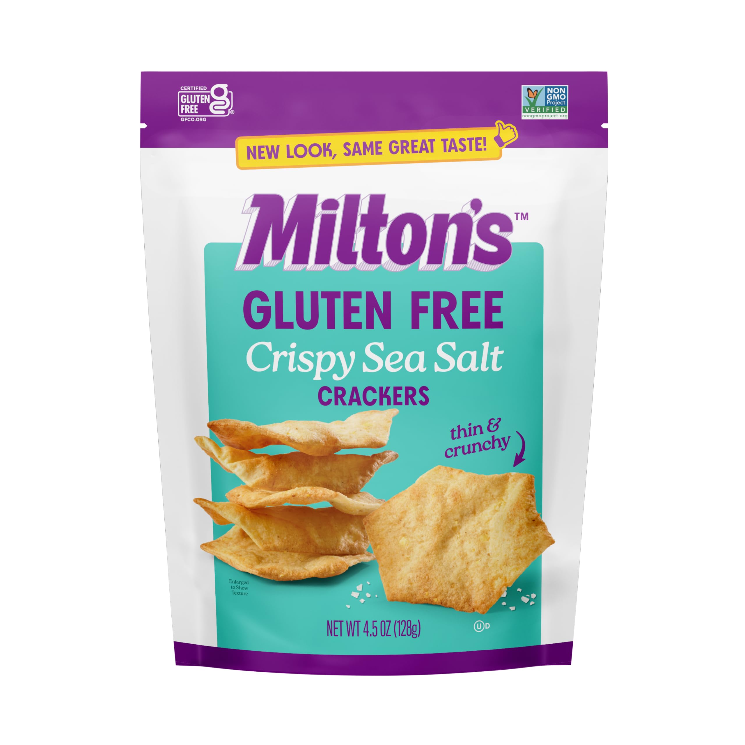 Milton’s Gluten Free Crackers, Crispy Sea Salt - Non-GMO Project Verified, Kosher, Certified Gluten Free Snack, 5 Grains In Every Bite - 4.5 Oz
