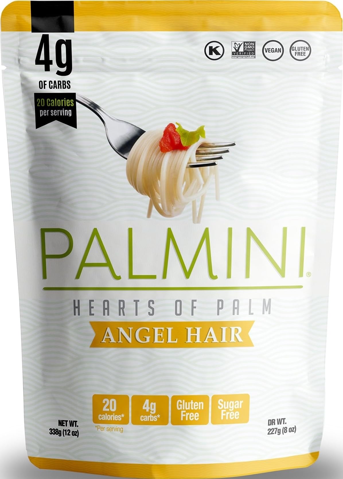 Palmini Angel Hair Pasta | Low-Carb, Low-Calorie Hearts of Palm Pasta | Keto, Gluten Free, Vegan, Non-GMO | As seen on Shark Tank | (12 Ounce Pouch-Pack of 1)