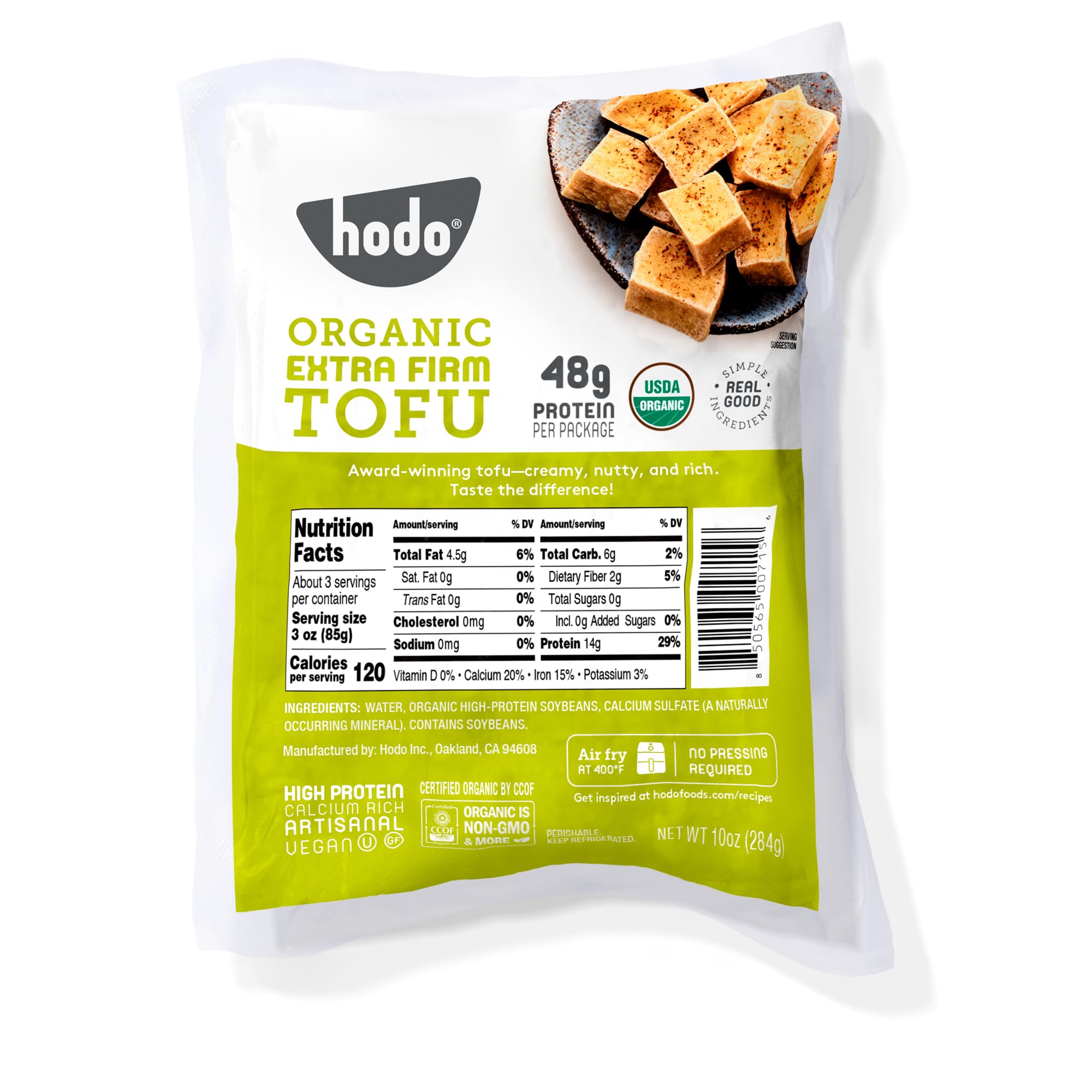 Hodo Extra Firm Organic Tofu | 48g Protein (96% Daily Value) per Pkg | Great in Air Fryer or Soup | Great for Mapo Tofu, Fried, Baked, Scrambled | Pressed | High Protein