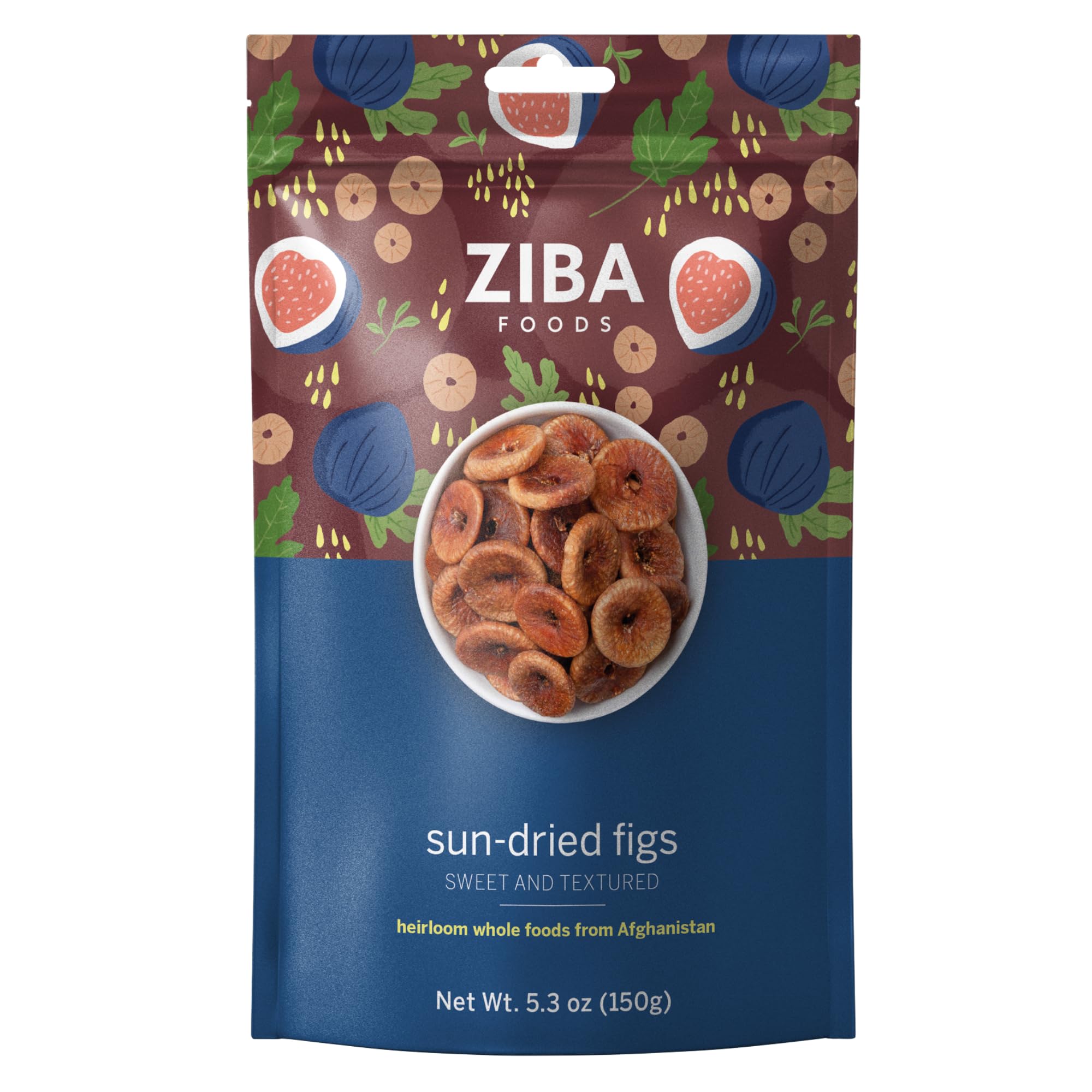 Ziba Foods Wild Grown Sun-Dried Figs | Non-GMO, Whole 30 Friendly & Paleo | Wild Grown Superfood Naturally High In Calcium Iron And Fiber No Added Sugar, 5.3 oz (Pack of 1)