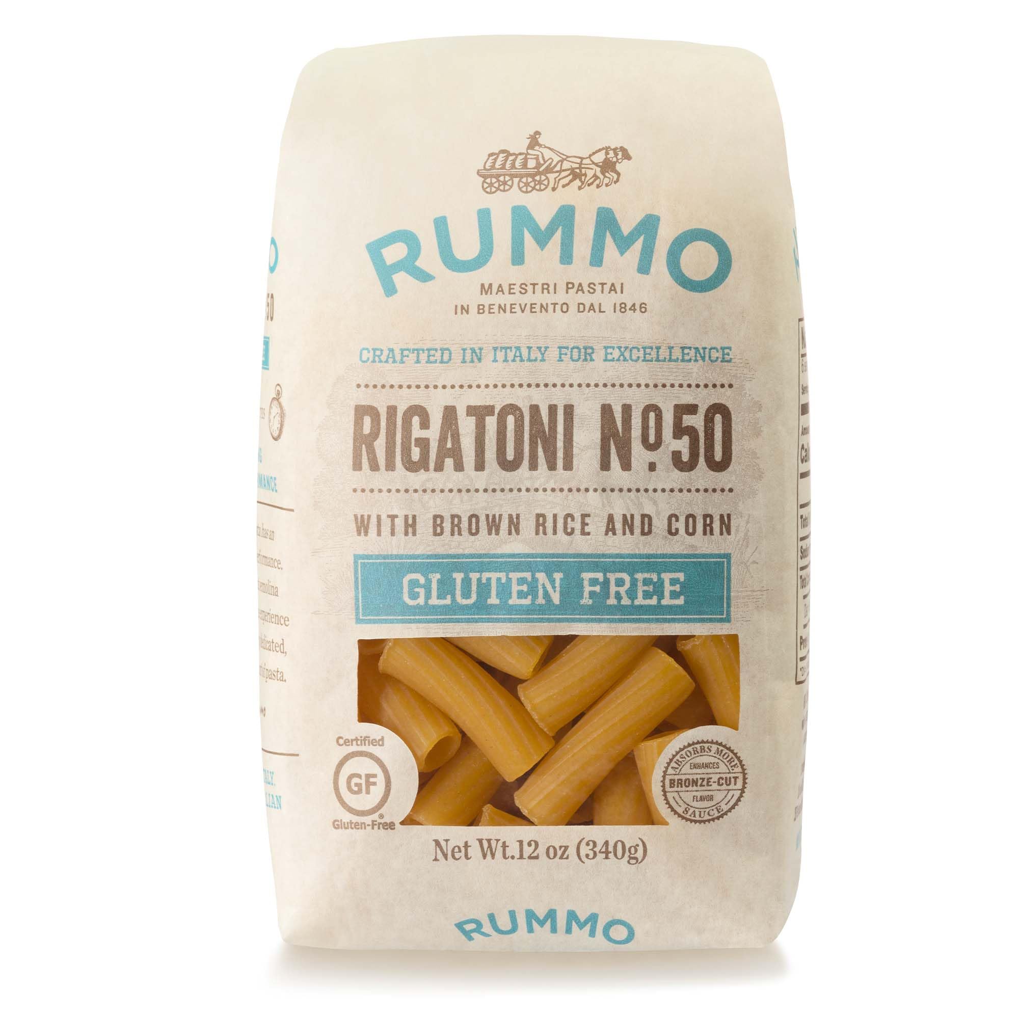 Rummo Gluten Free Rigatoni N.50 - Gluten Free Pasta, Made with Corn & Rice, Rigatoni Pasta Noodles, Pasta from Italy - 12 Ounce (Pack of 1)