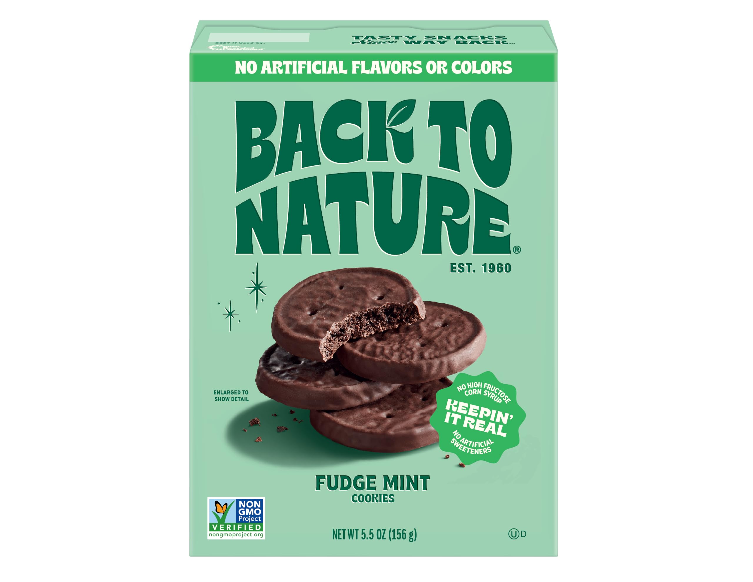 Back to Nature Fudge Mint Cookies, Plant-Based, Non-GMO, Made with Wheat Flour, Snack Happy, 5.5 oz Box