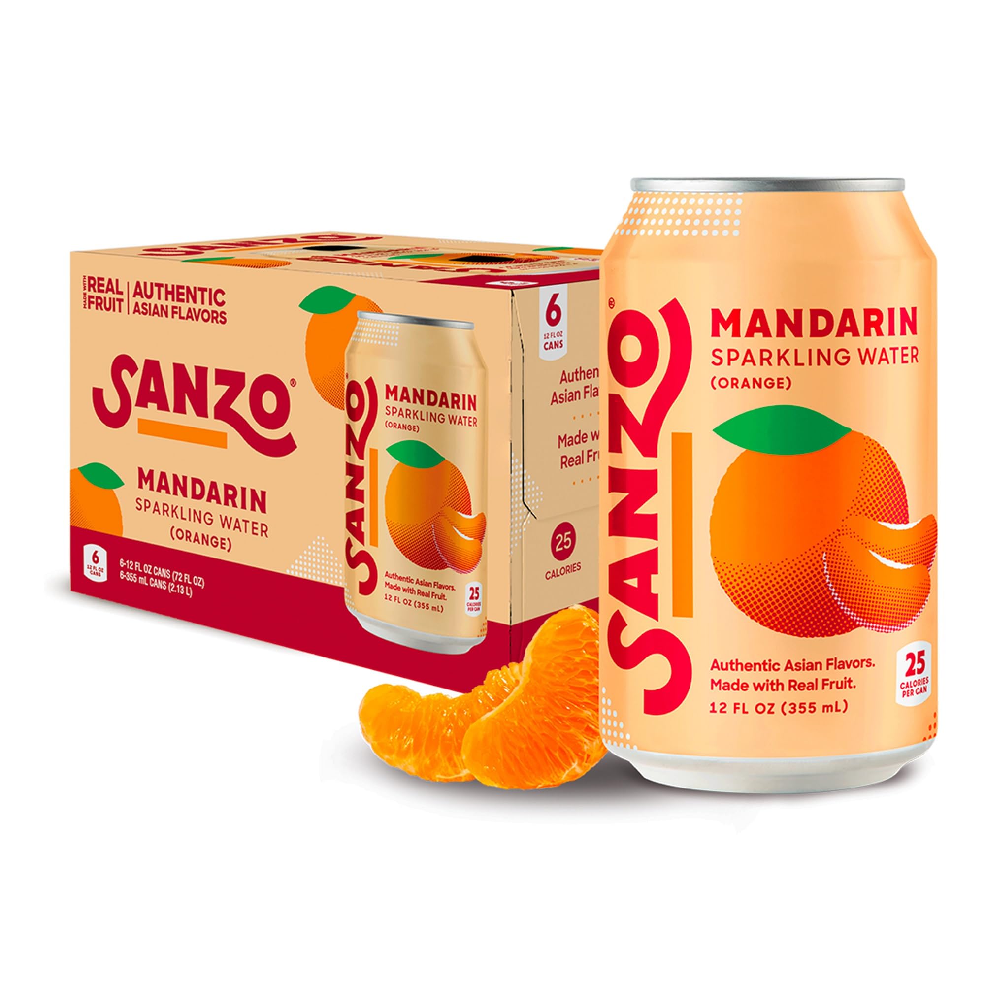 Sanzo Flavored Sparkling Water - Mandarin Orange Seltzer | 12oz, 6 Pack, Low Calorie Low Sugar, Craft Asian Drinks, Vegan Gluten Free Carbonated Flavored Water, Fizzy Healthy Drinks