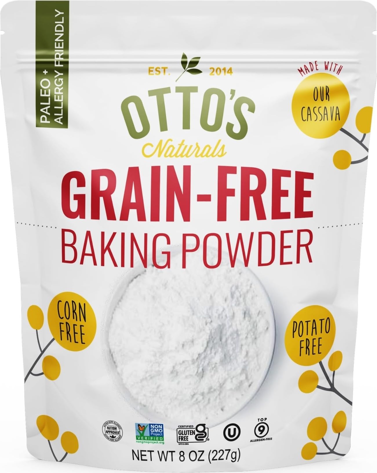 Otto's Naturals Grain-Free Baking Powder, 8 oz. | Top 9 Allergen-Friendly, Bake Muffins, Pancakes, Cakes, Cookies, and More, Gluten Free, Corn Free, No Nightshades, Non-GMO