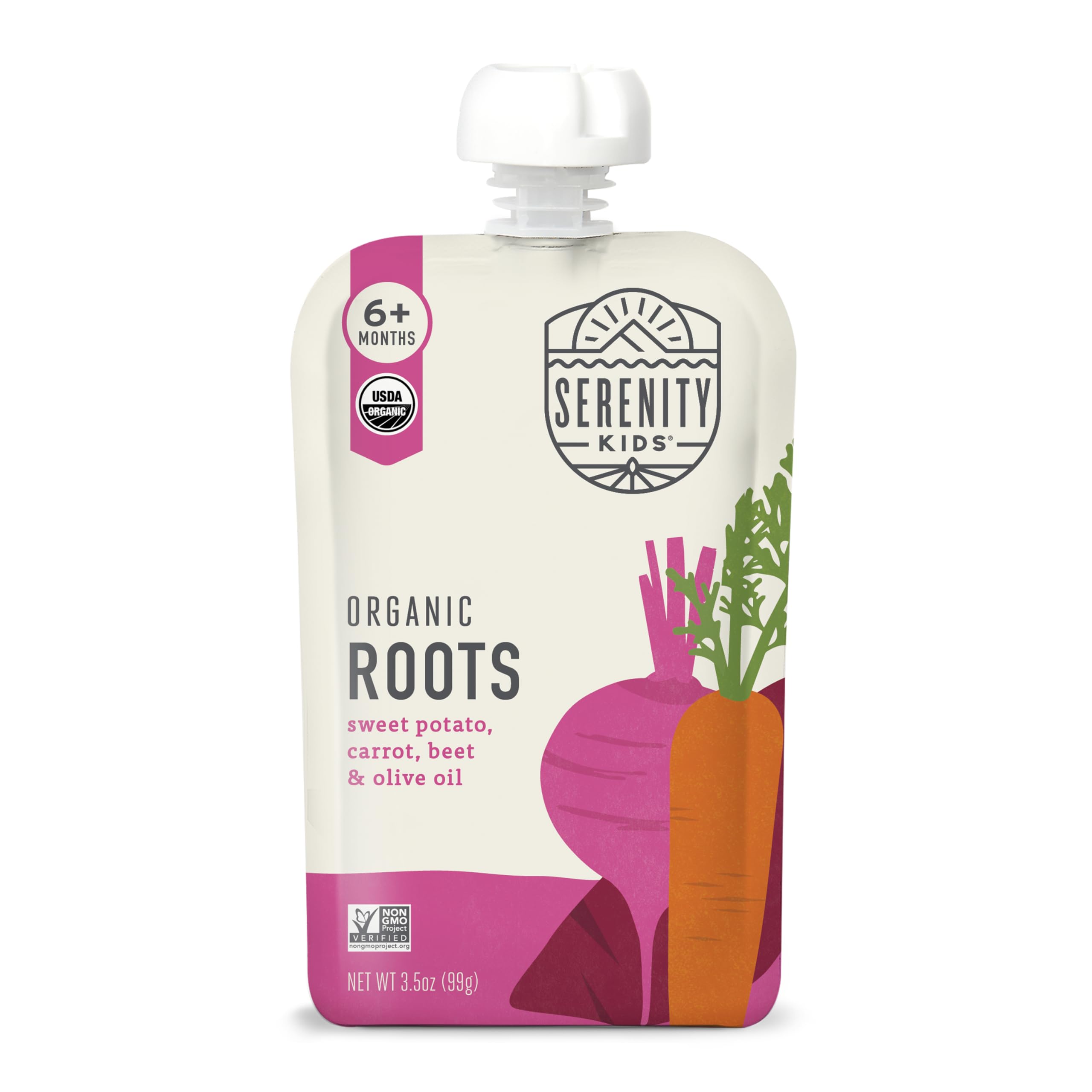 Serenity Kids 6+ Months USDA Organic Veggie Puree Baby Food Pouches | No Sugary Fruits or Added Sugar | Allergen Free | 3.5 Ounce BPA-Free Pouch | Roots | 1 Count