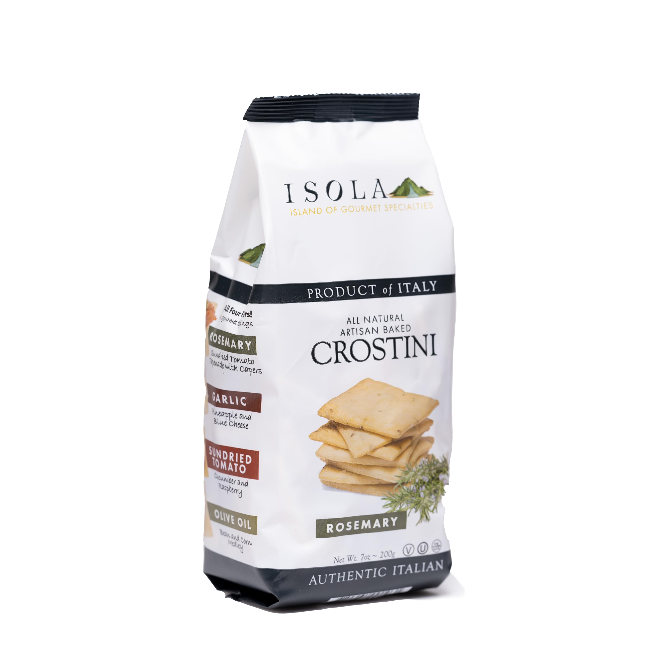 Isola Italian Rosemary Crostini 7 oz – Crisp Artisan Bread Slices Baked in Italy with Real Rosemary, Ideal for Cheese Boards, Appetizers, Toppings, and Culinary Presentation