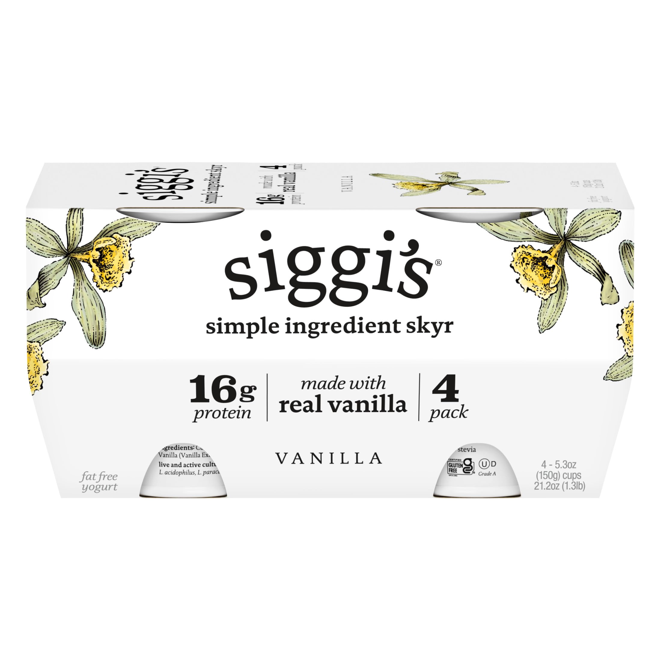Siggi's, Yogurt Skyr Non Fat Vanilla 4 Count, 21.2 Ounce