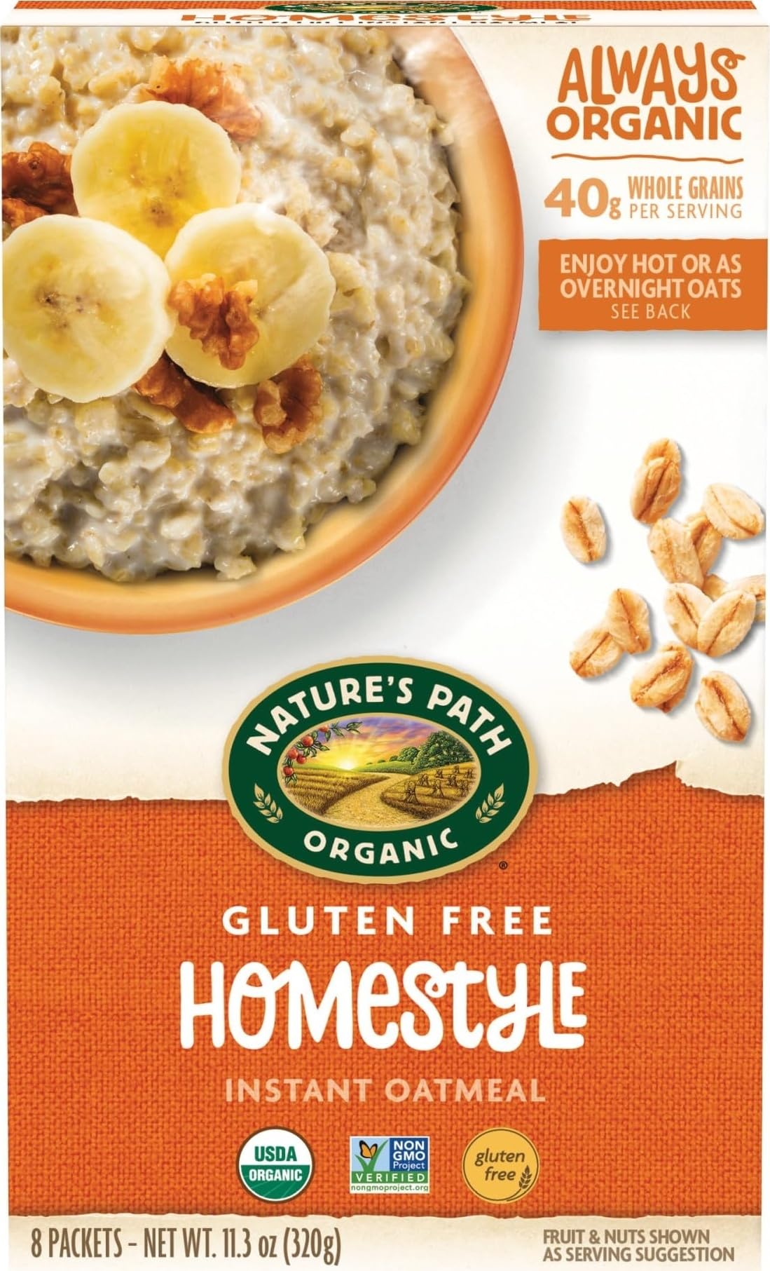Nature's Path Organic Gluten-Free Homestyle Oatmeal, 11.3 oz (Pack of 1) | Gluten-Free 0g Added Sugar Oats: 40g whole grains, 4g fiber, one simple ingredient: gluten-free rolled oats