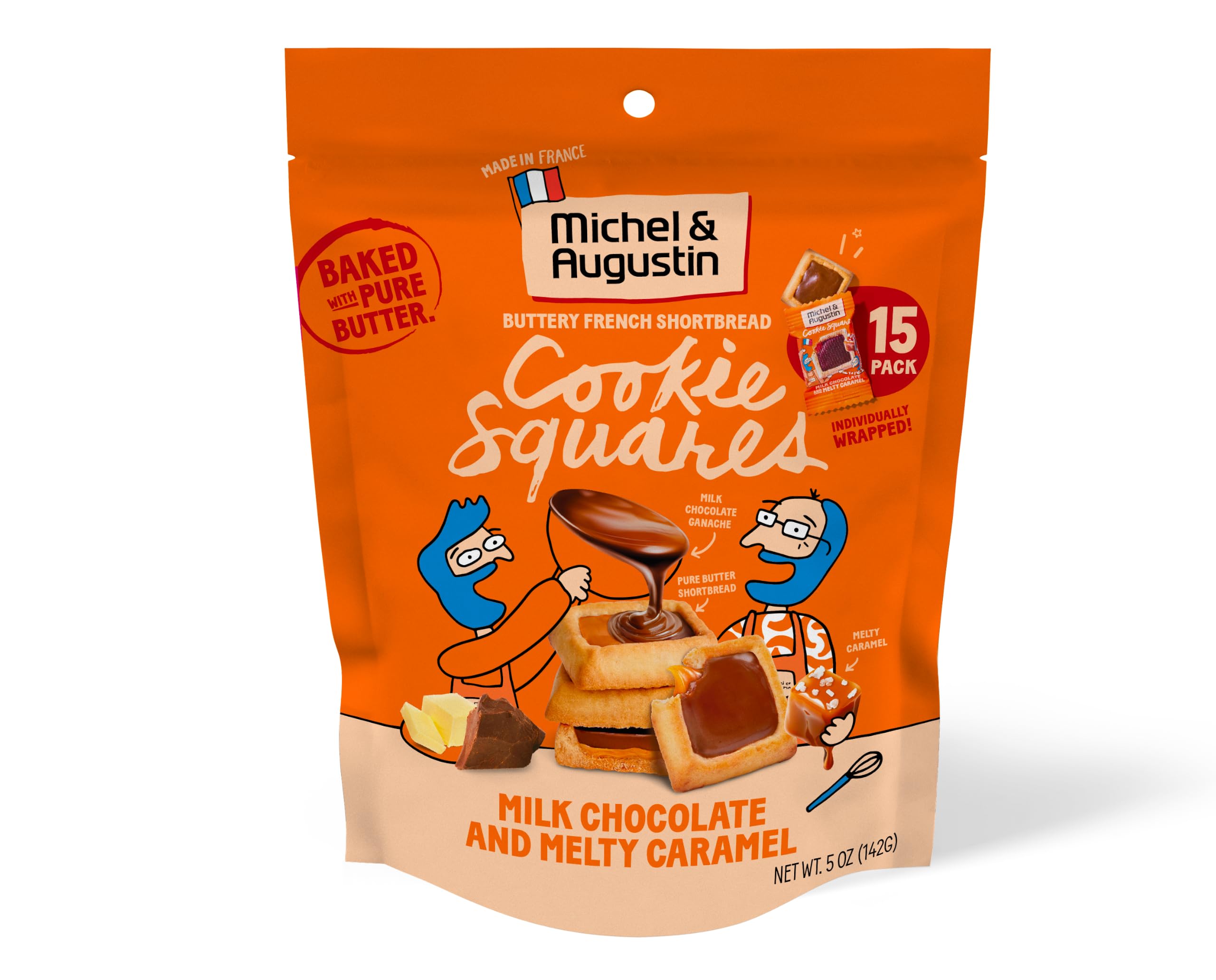 Michel & Augustin Milk Chocolate Caramel Shortbread Cookies, 15ct Bag