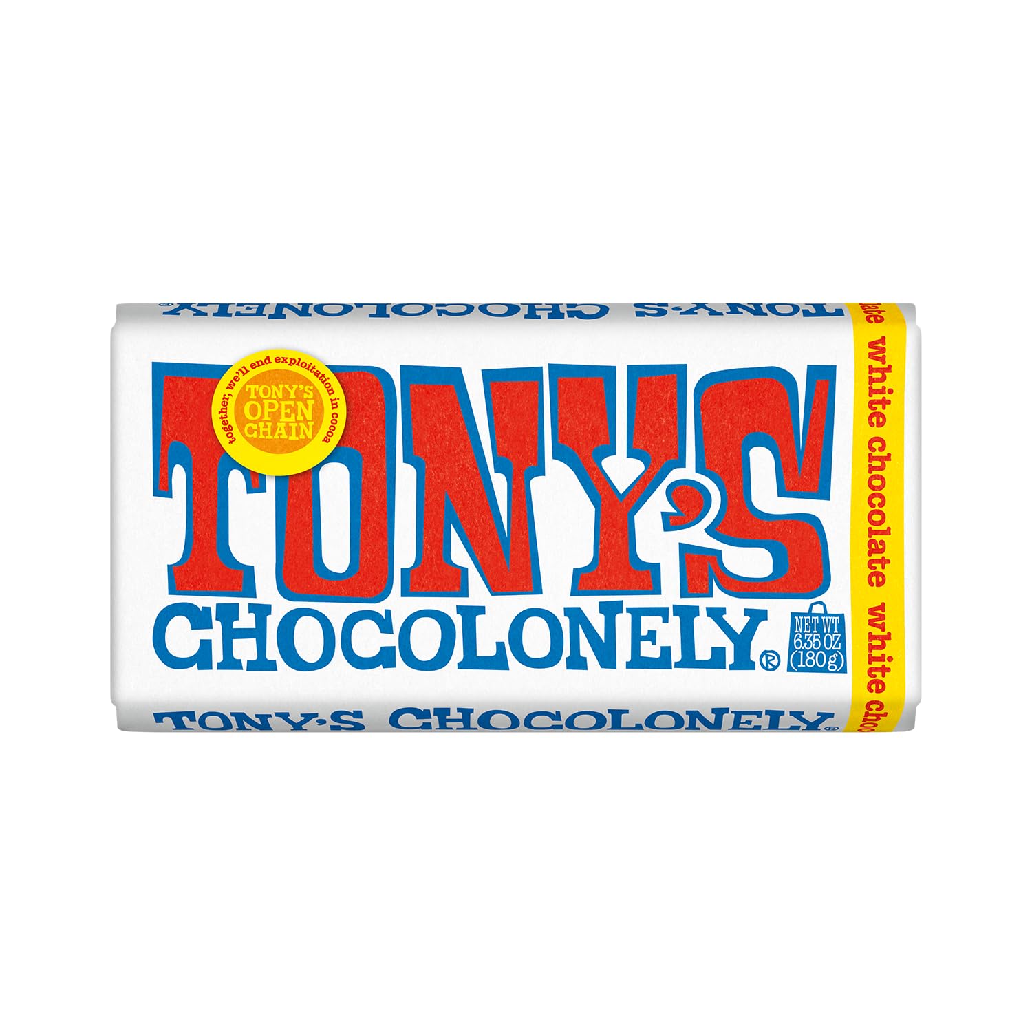 Tony's Chocolonely White Chocolate Bar, 6.35 Ounces | Classic | Belgium | Holiday Gift, Chocolate Candy