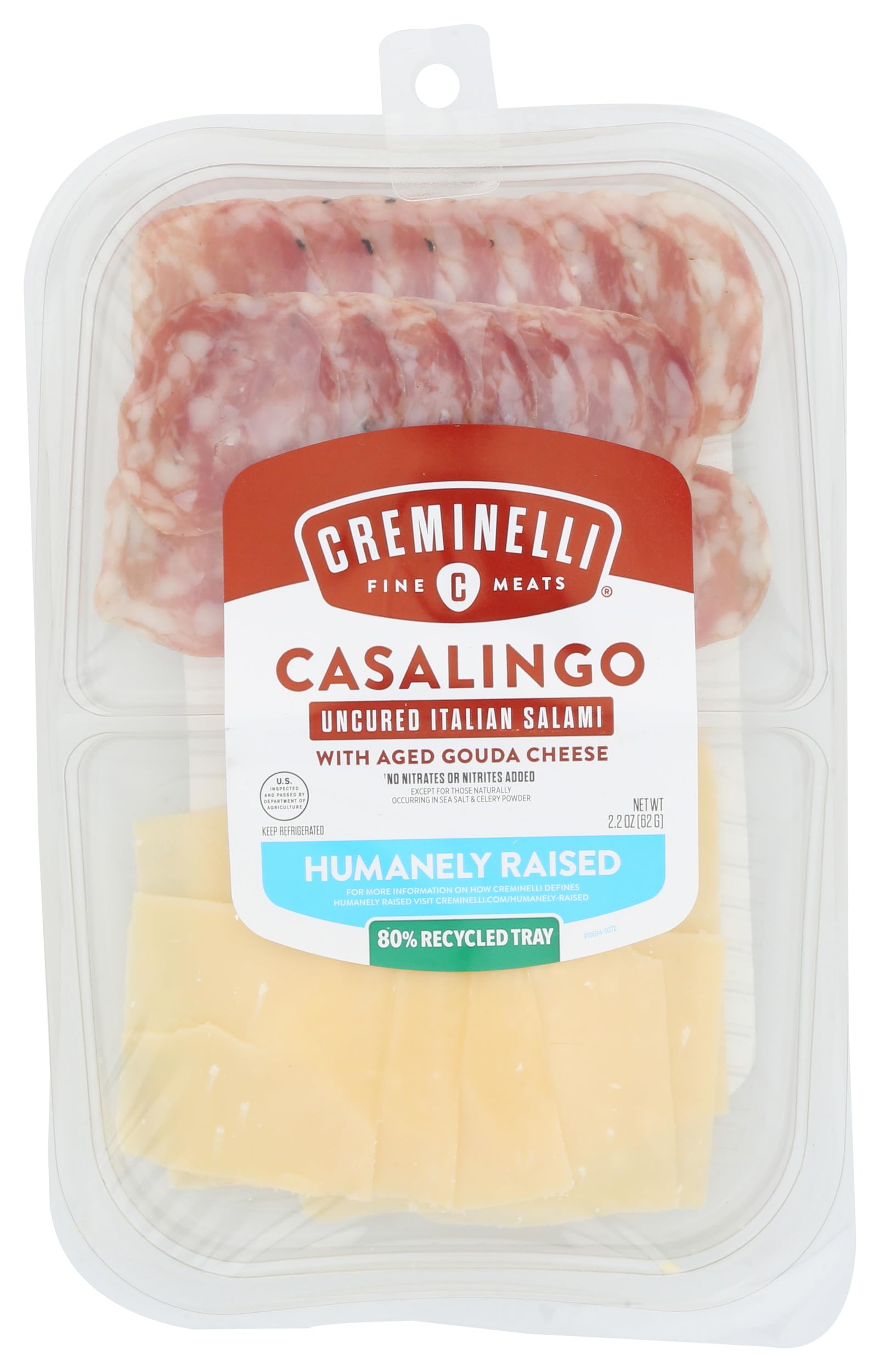 Creminelli Sliced Casalingo Salami with Gouda Cheese, Artisan Salami and Cheese Snack Tray, Deli Meat, Sandwich Meat, Classic Mild Hard Salami with Nutty Aged Gouda from Holland, 2.2 oz