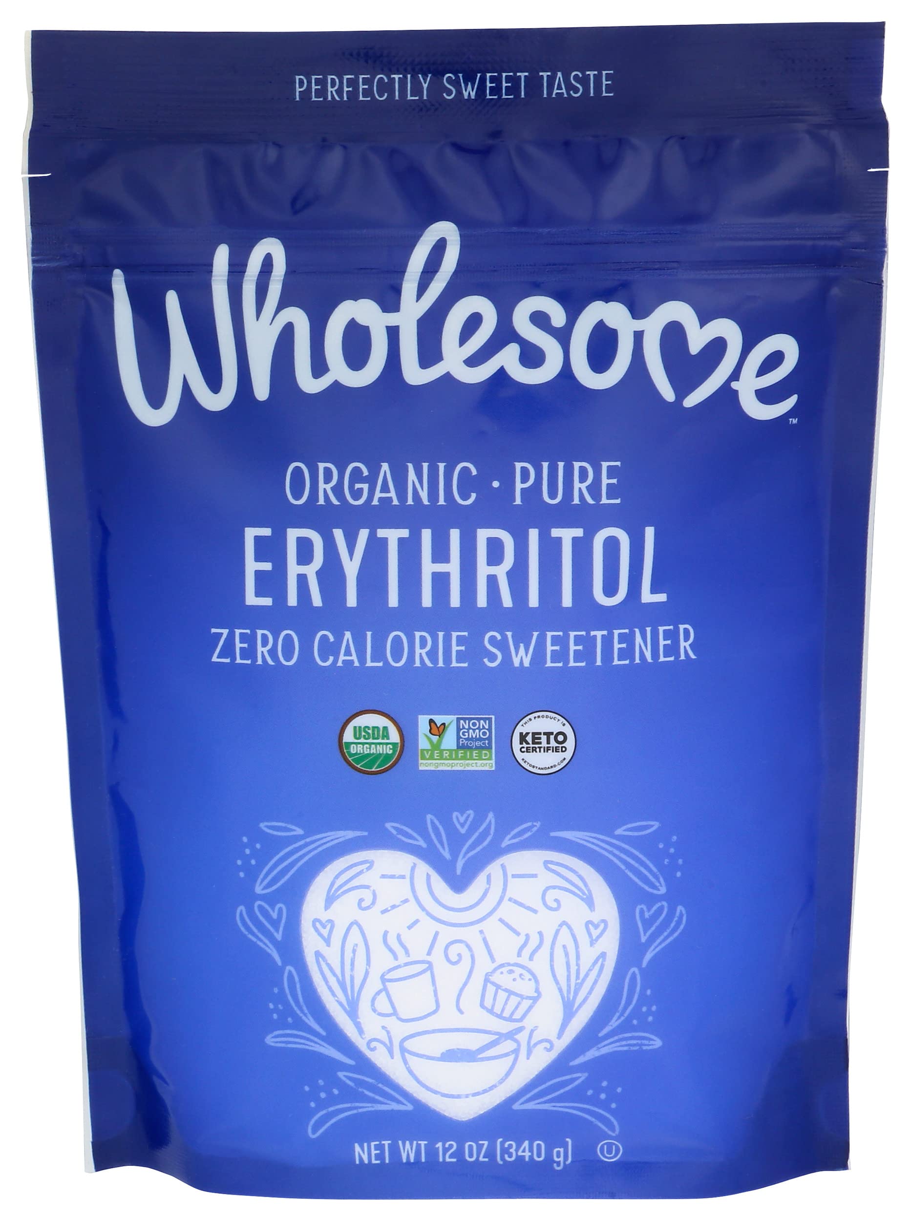 Wholesome Sweeteners 12-Ounce Organic Erythritol Sweetener, Zero Calorie Sweetener, Keto Friendly, Non GMO, Gluten Free & Vegan Sweetener, 1 Pack