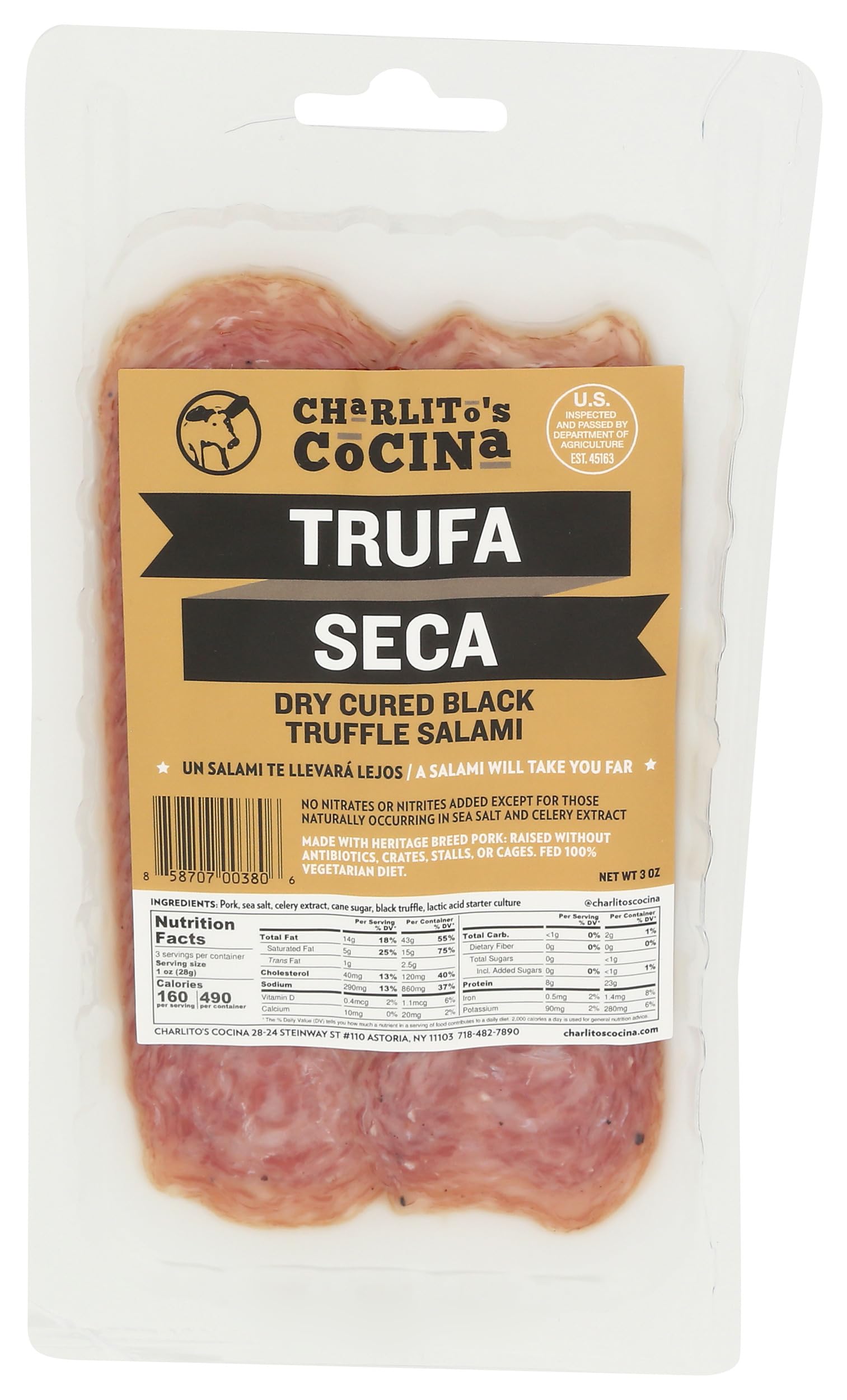 Salami Trufa Seca Dry Cured Black Truffle Sliced, 3 Ounce