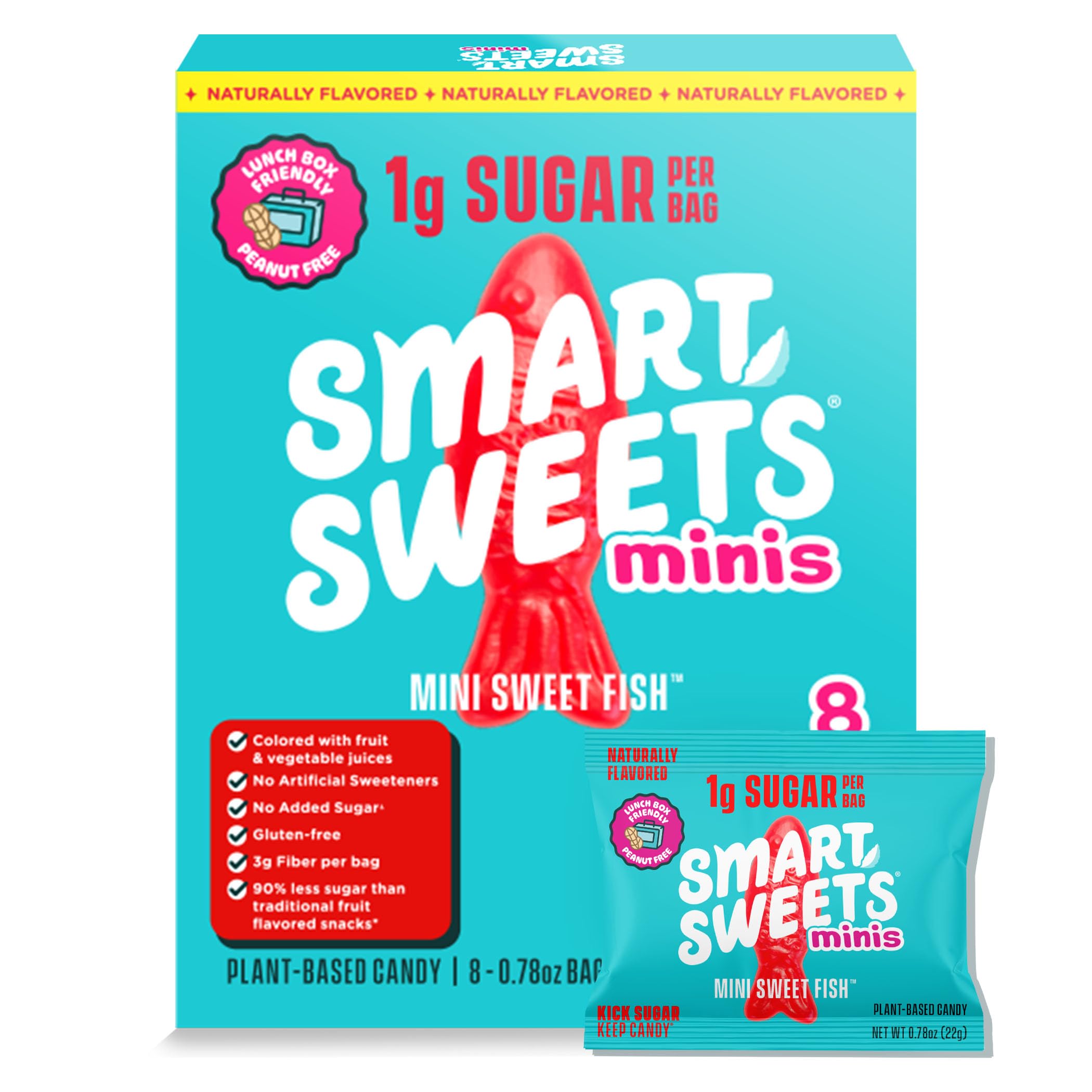 SmartSweets Sweet Fish, Low Sugar Gummy Candy, 0.78oz Bags, 8 Pack | Gluten Free, Plant Based, Healthy Snacks For Adults & Kids, Fiber Candy, Fun Chewy Berry Flavored Gummies, Healthy Candy