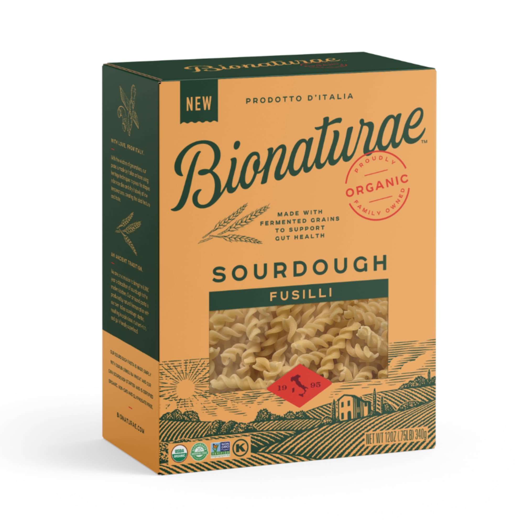 Bionaturae Sourdough Organic Fusilli Pasta, Italian Pasta Noodles, 12 Ounce