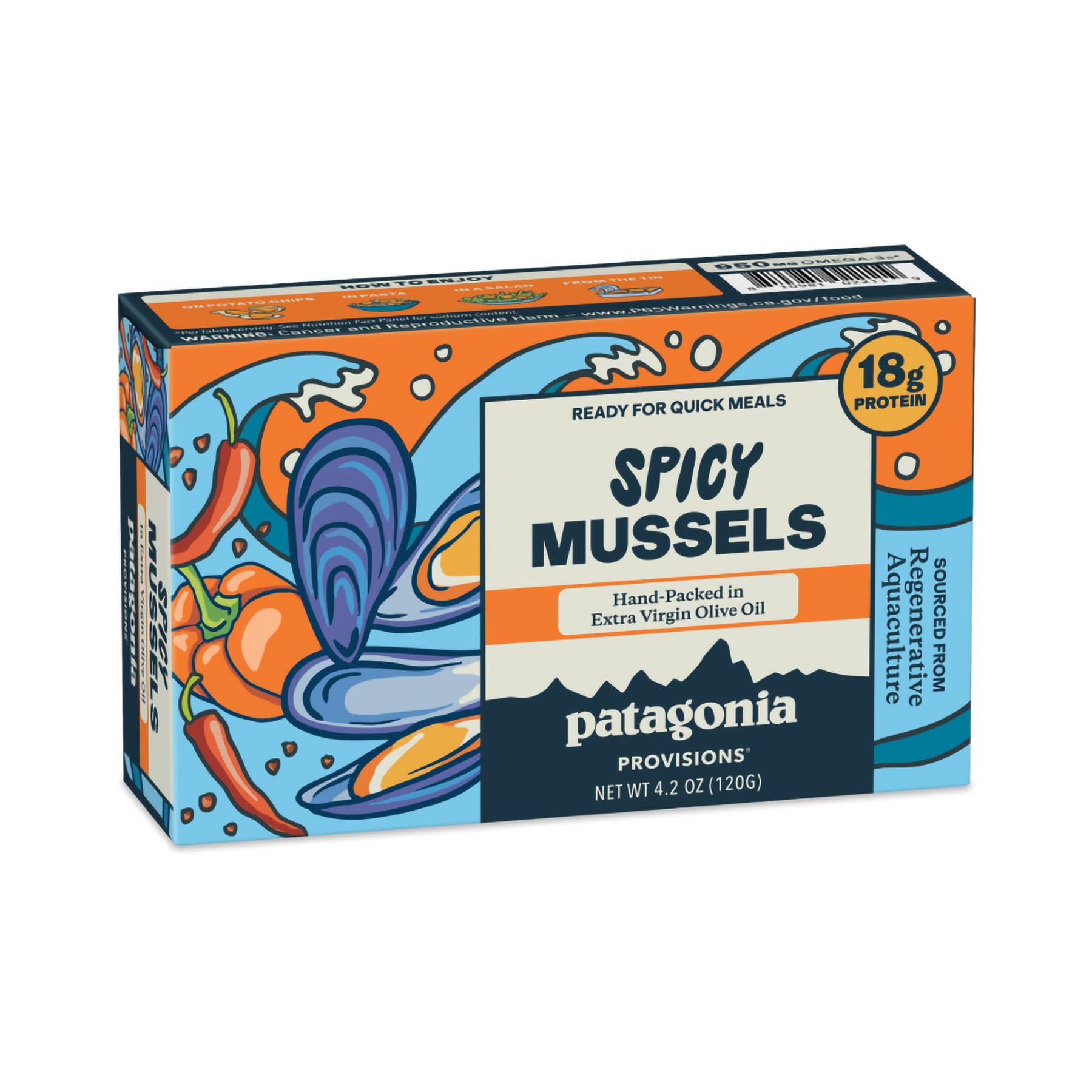 Patagonia Provisions - Spicy Mussels in Extra Virgin Olive Oil | Responsibly sourced | 18g Protein & Gluten Free
