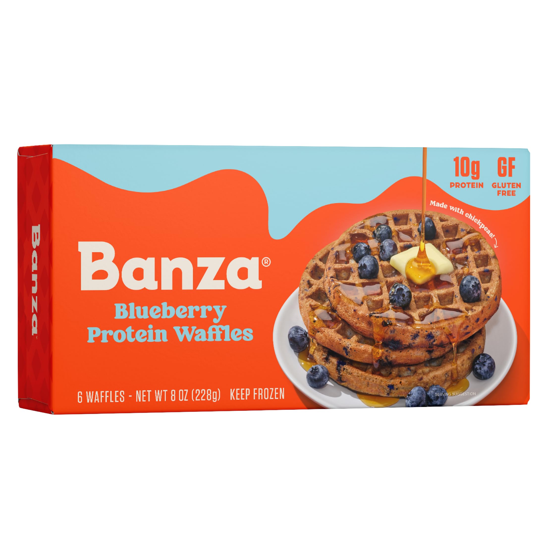 Banza Gluten-Free Waffles, Blueberry Waffles | 10g Protein | Lower Carb | High Fiber | High Protein | Plant Based Waffles | 8oz