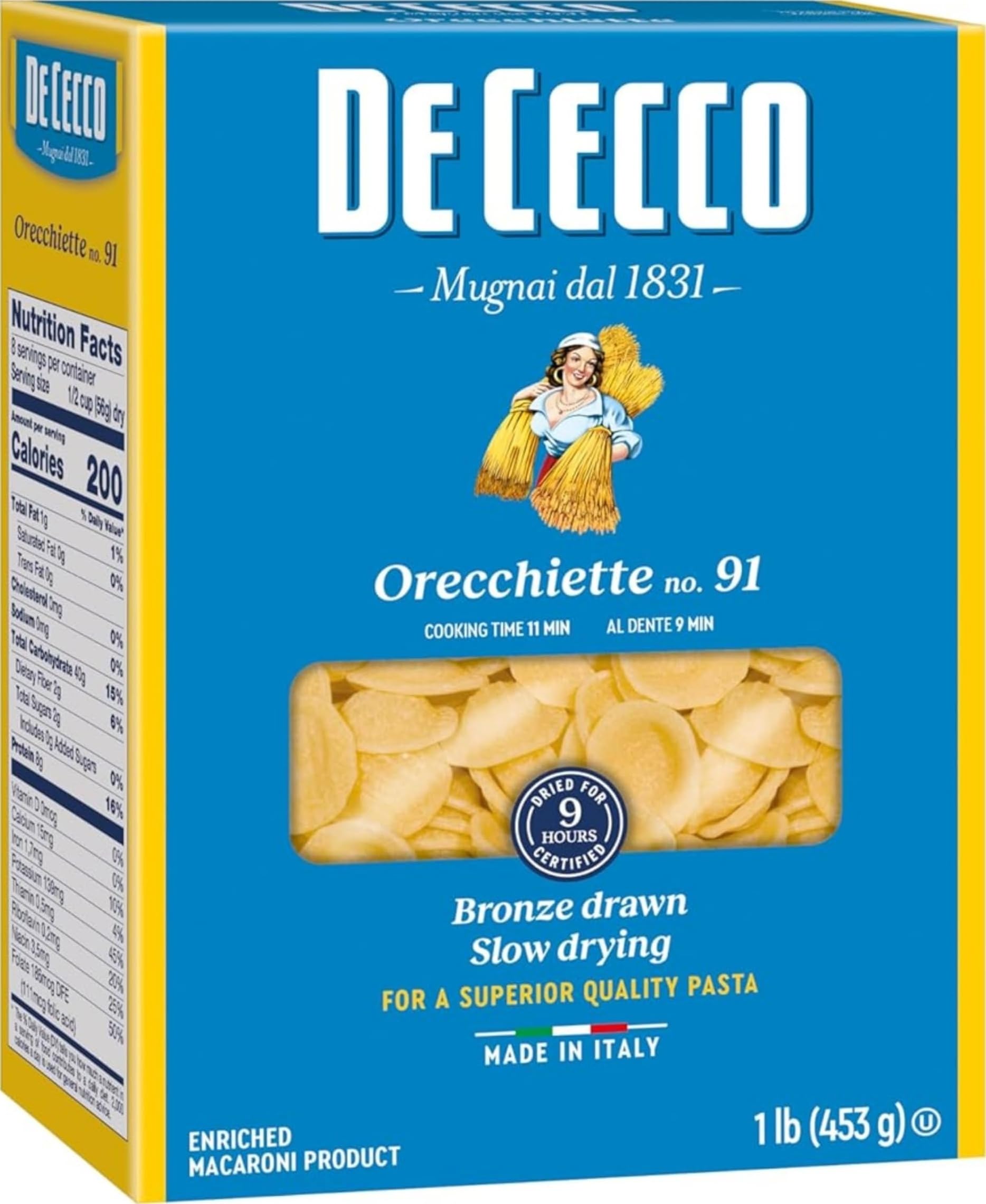 De Cecco Orecchiette No. 91 Pasta, 16 Oz | Authentic, Slow Dried, Made with Durum Wheat, Versatile Pasta for Sauces & Recipes, Made in Italy