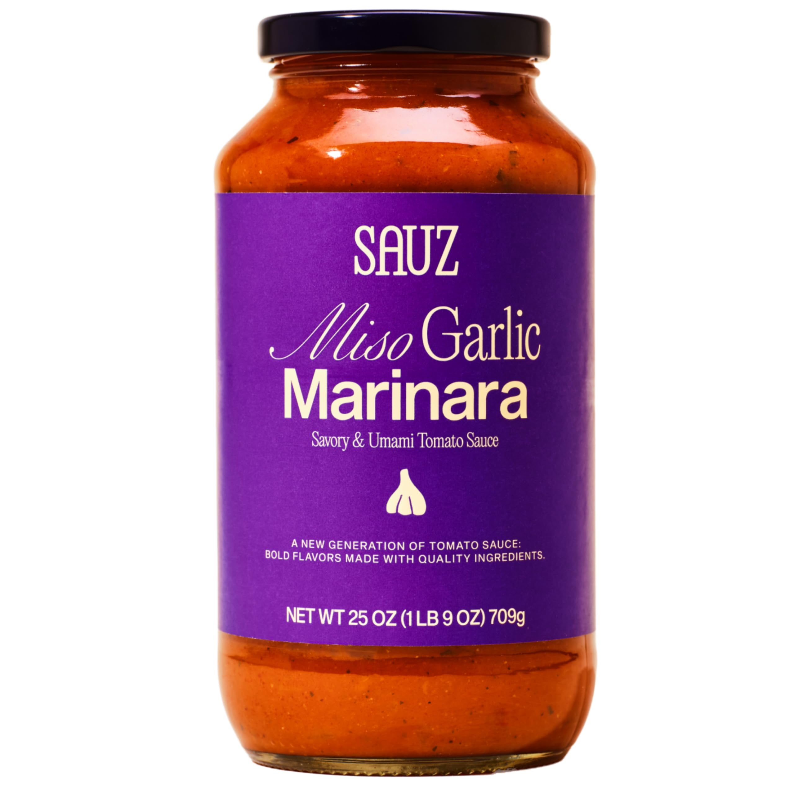 Sauz | Miso Garlic Marinara (Single Jar) Thick & Creamy- Gluten-Free, Non-GMO, and 100% Delicious - Crafted in Small Batches for Michelin-Star Delight - Clean ingredients 25 OZ