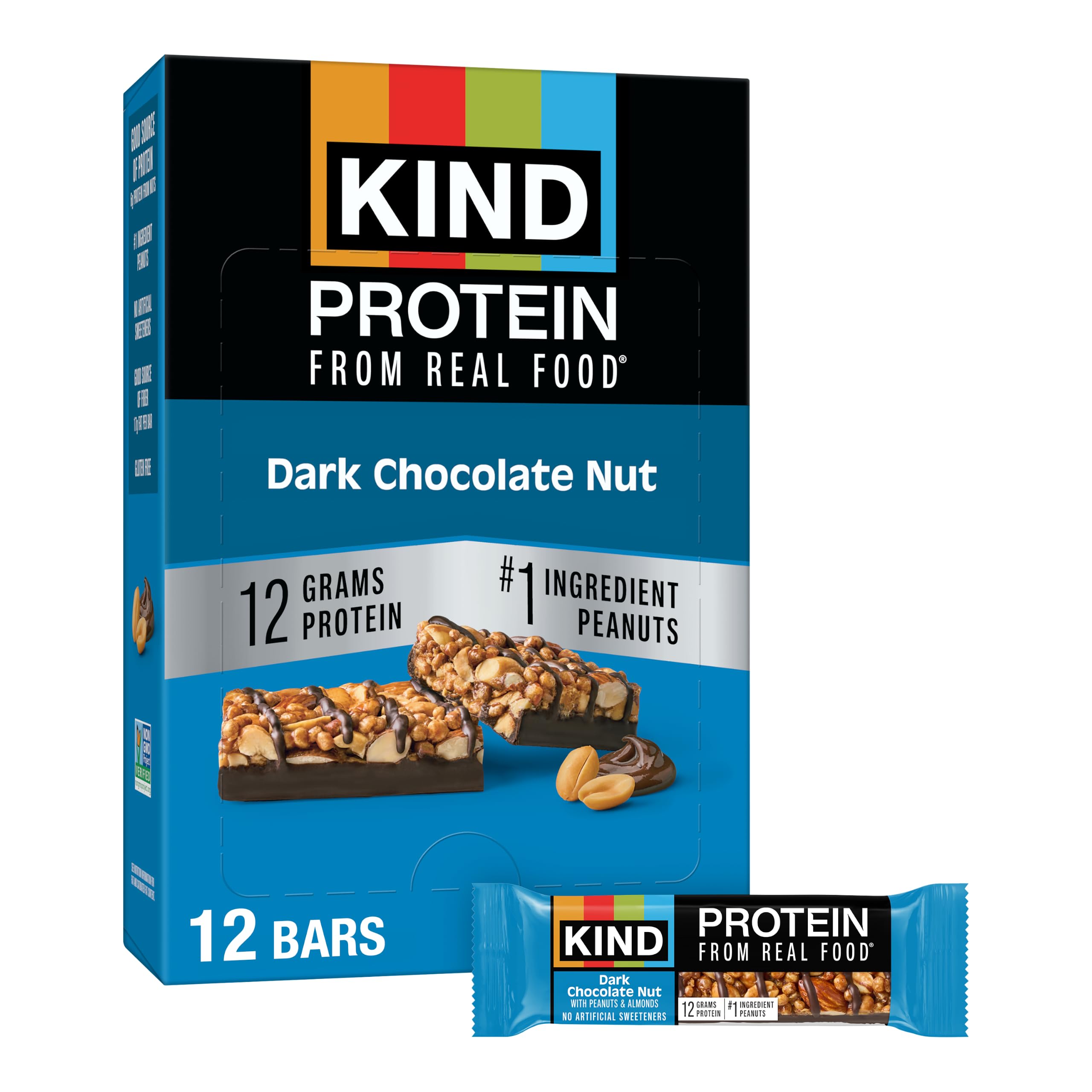 KIND Protein Bars, Dark Chocolate Nut, Gluten Free, Healthy Snacks, 12g Protein, 12 Count