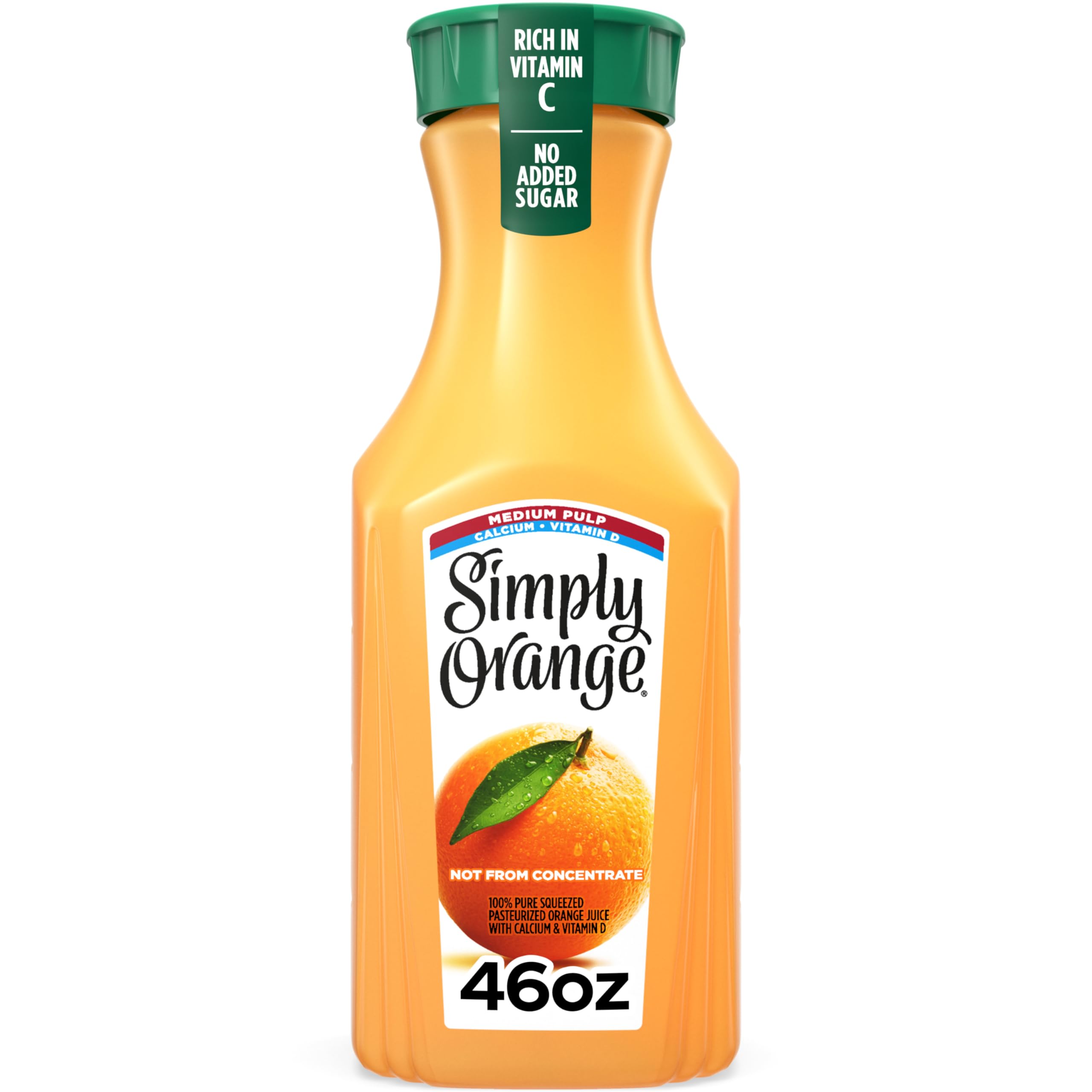 Simply Orange Medium Pulp Orange Juice with Calcium and Vitamin D Bottle, 46 fl oz