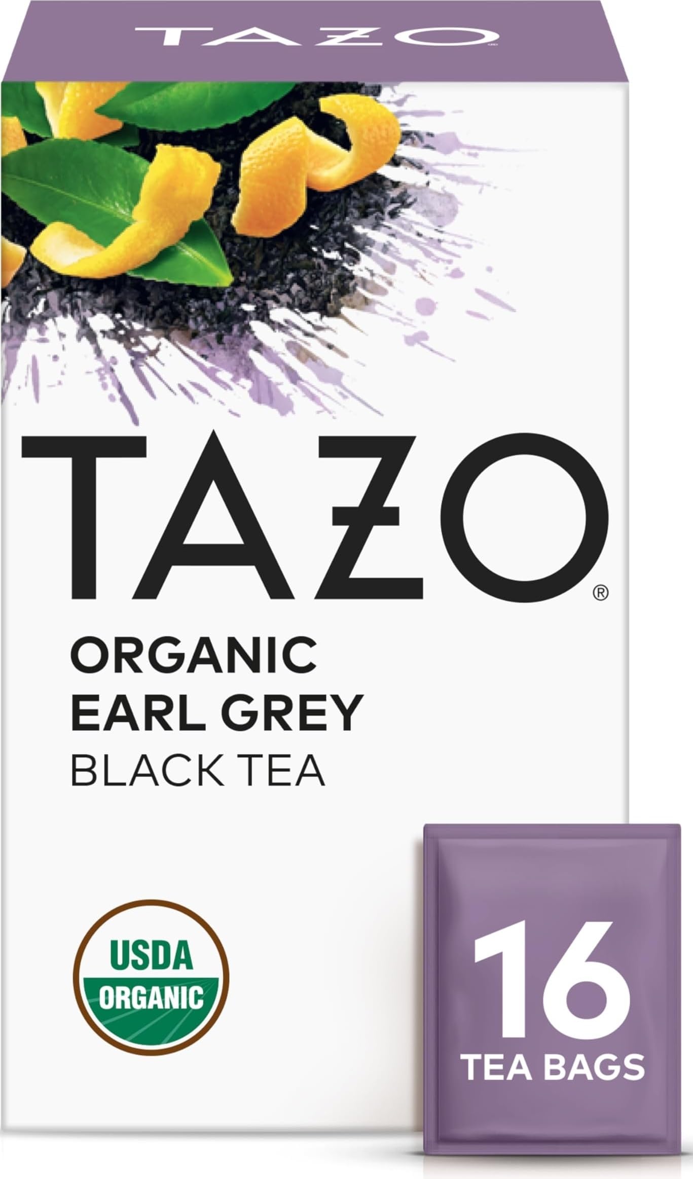 TAZO Organic Earl Grey Tea Bags, Black tea with Caffeine, 16 Total Tea Bags | Organic Black Tea Bags with Bergamot Flavor, High Caffeine Premium Tea for Morning and Afternoon Pick-Me-Up, Non-GMO