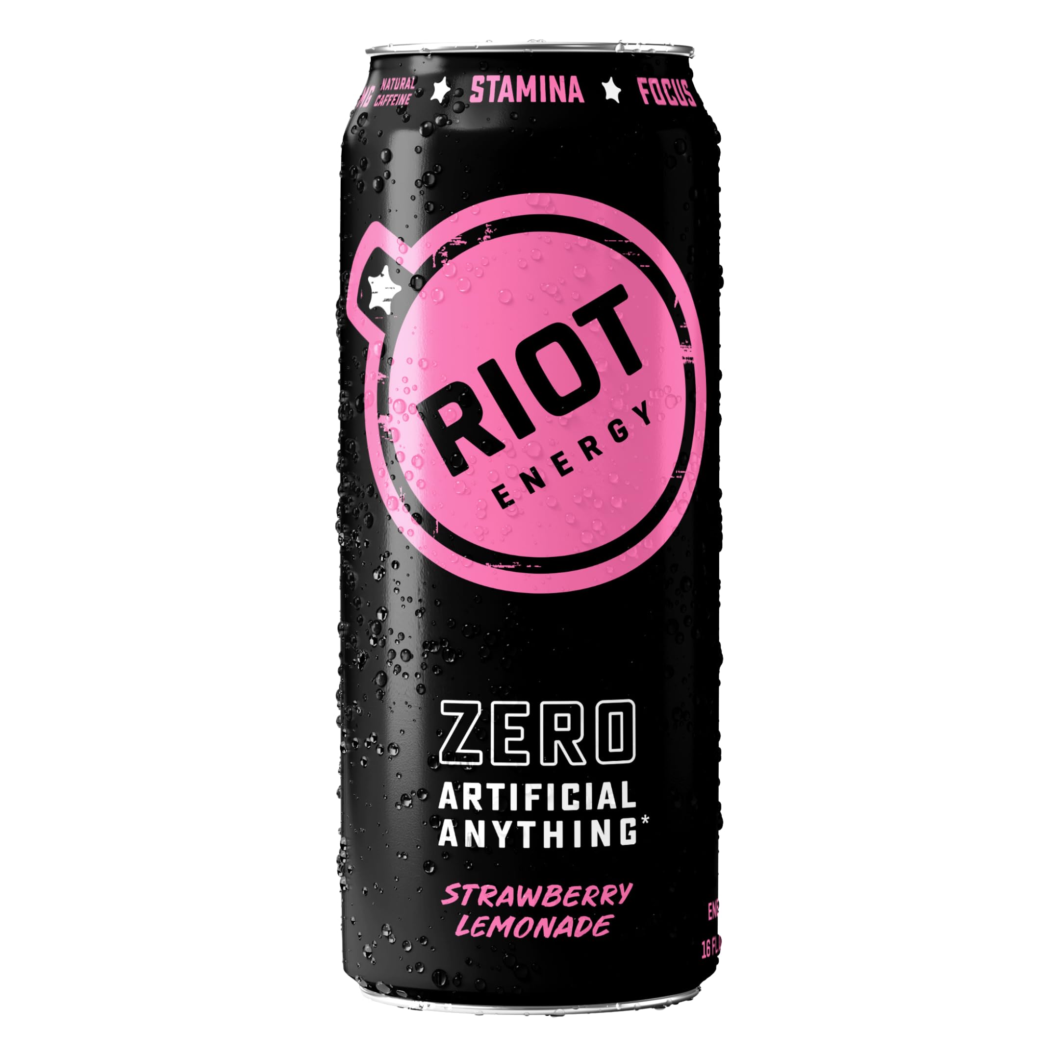 RIOT Energy® Drink, Strawberry Lemonade, 160mg Natural Caffeine, 16 Fl Oz | 100mg L-Theanine • 0g Added Sugar • No Sucralose • Zero Artificial Anything* • Smooth Energy • Clean Focus