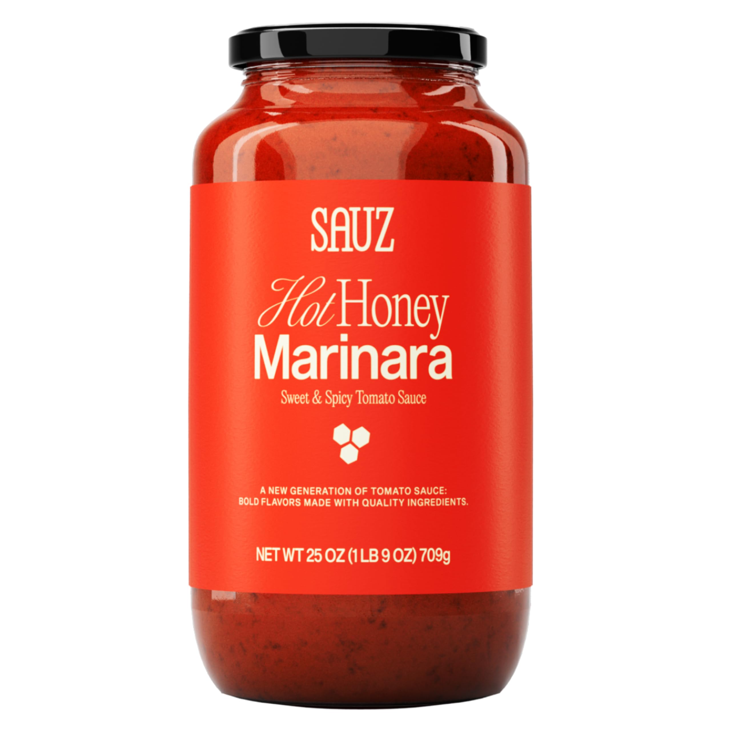 Sauz | Hot Honey Marinara (Single Jar) Thick & Creamy- Gluten-Free, Non-GMO, and 100% Delicious - Crafted in Small Batches for Michelin-Star Delight - Clean ingredients 25 OZ