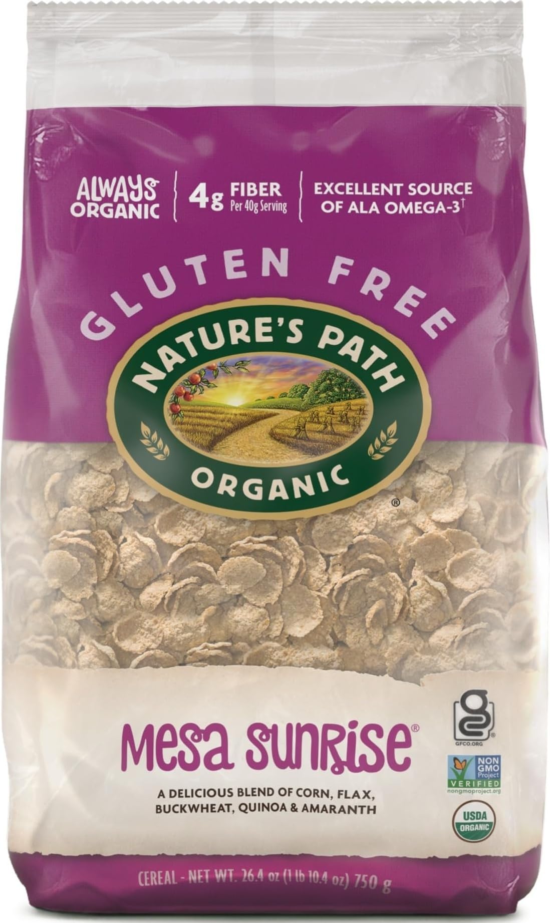 Nature's Path Organic Mesa Sunrise Cereal, 26.4 oz (Pack of 1) | Gluten-Free 5 Multi-Grain Flakes: Non-GMO corn, flax, buckwheat, quinoa, amaranth, 4g fiber