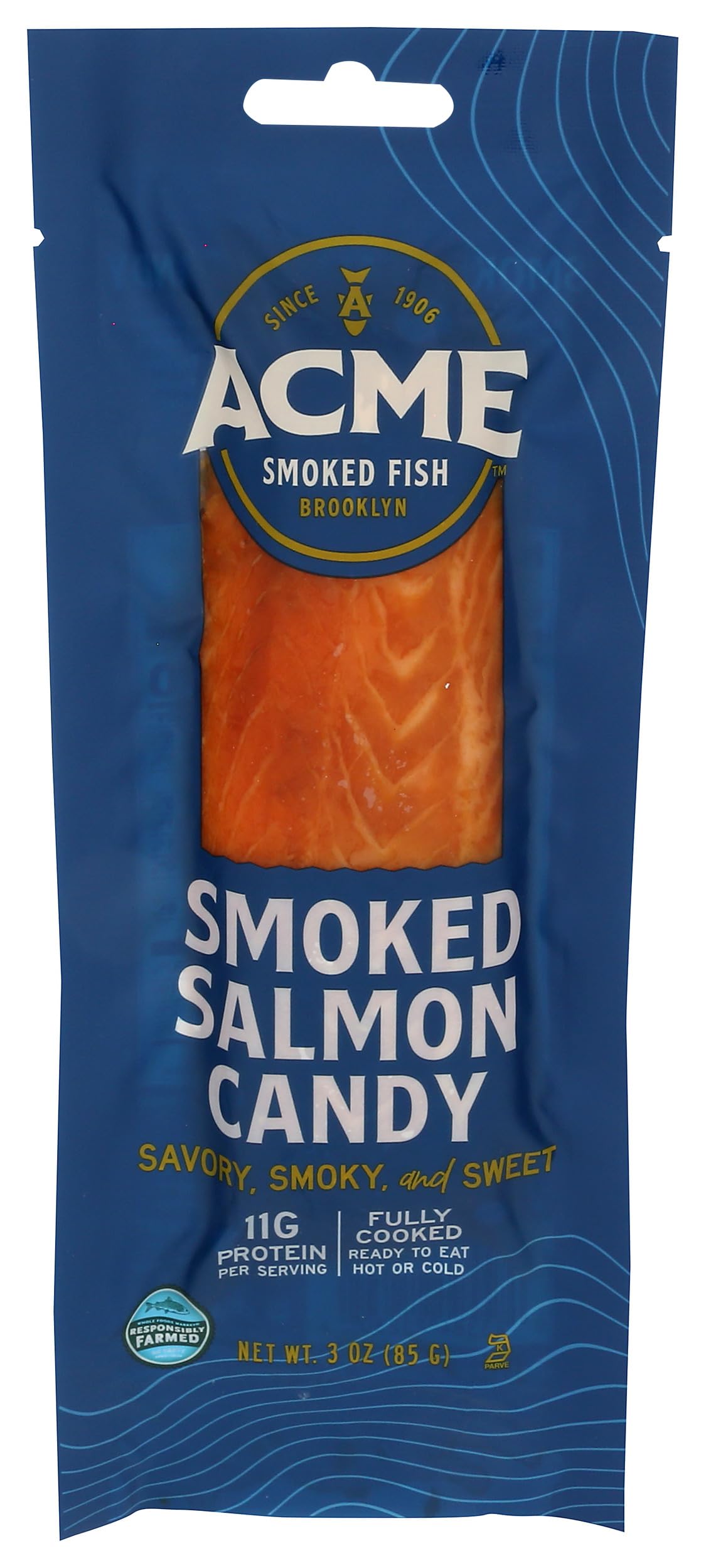 Salmon Atlantic Candy Smoked Previously Frozen, 3 Ounce