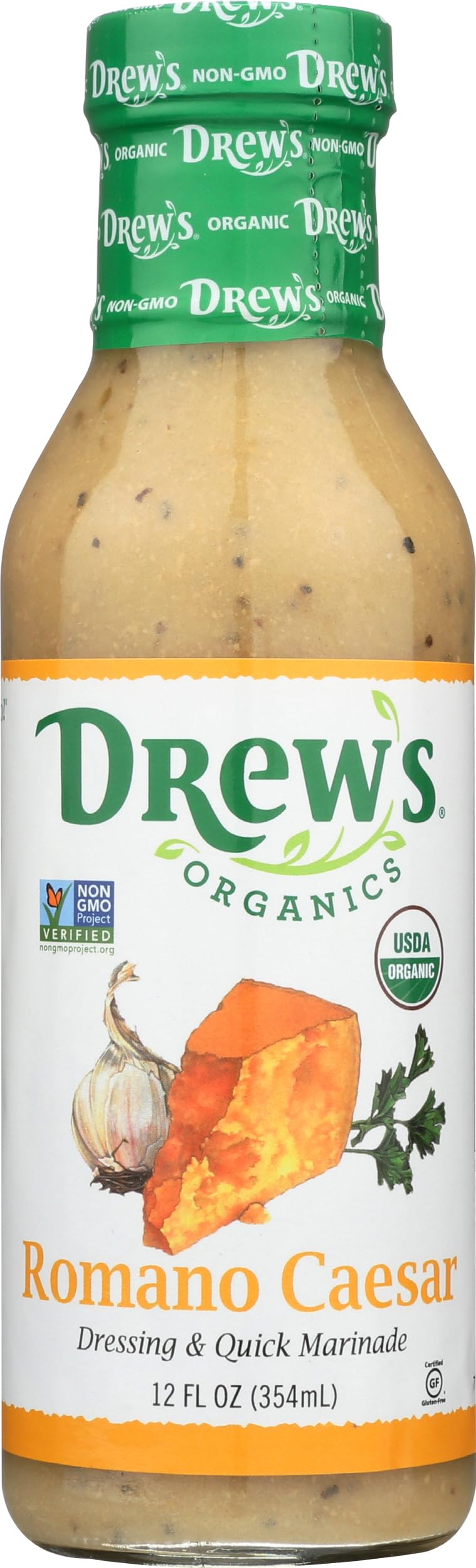 Drew's All-Natural Salad Dressing and 10 Minute Marinade, Romano Caesar, 12-Ounce Bottle