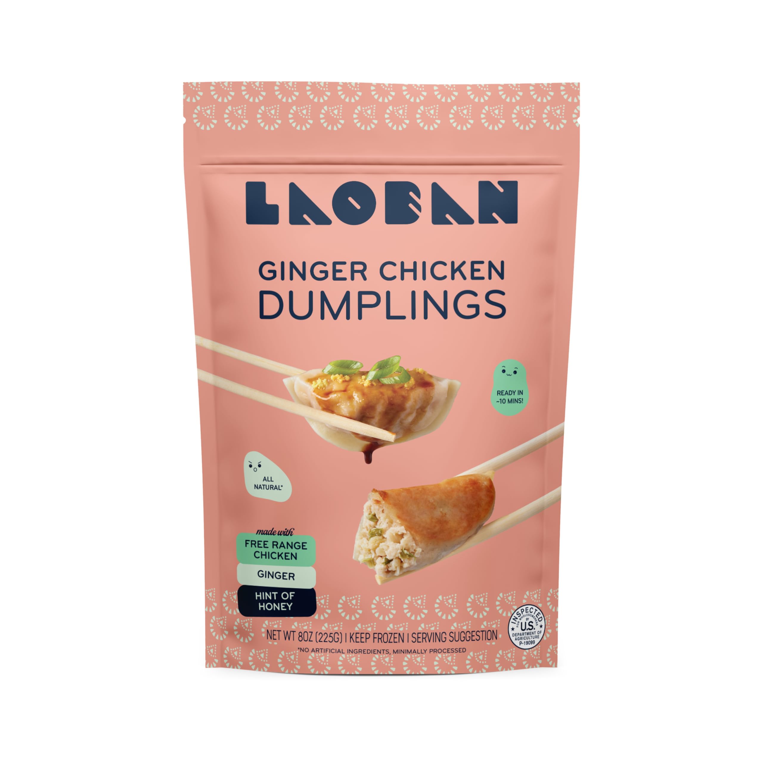 Laoban Dumplings︱Ginger Chicken Frozen Dumplings︱Free-Range Chicken, Scallions, Ginger, Garlic︱Made From Scratch with Best Ingredients︱Frozen Meals for Everyday, Heats Up for Dinner in Minutes | No Artificial Ingredients or Preservatives (8oz)